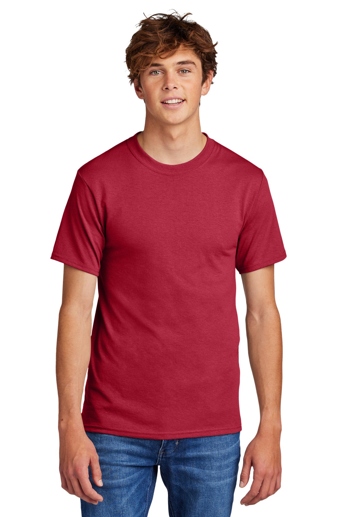 Front View of Red Port & Co Core Blend Tee. PC55