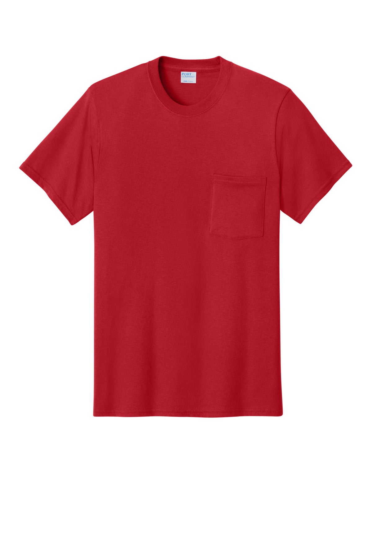 Front View of Red Port & Co Core Cotton Pocket Tee. PC54P