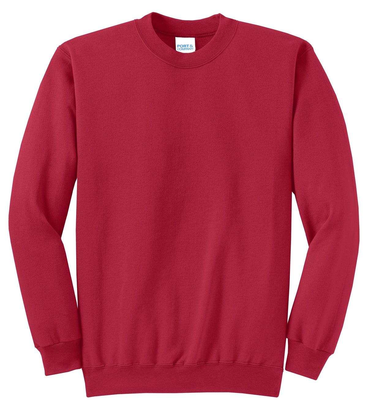 Front View of Red Port & Co Core Fleece Crewneck Sweatshirt. PC78