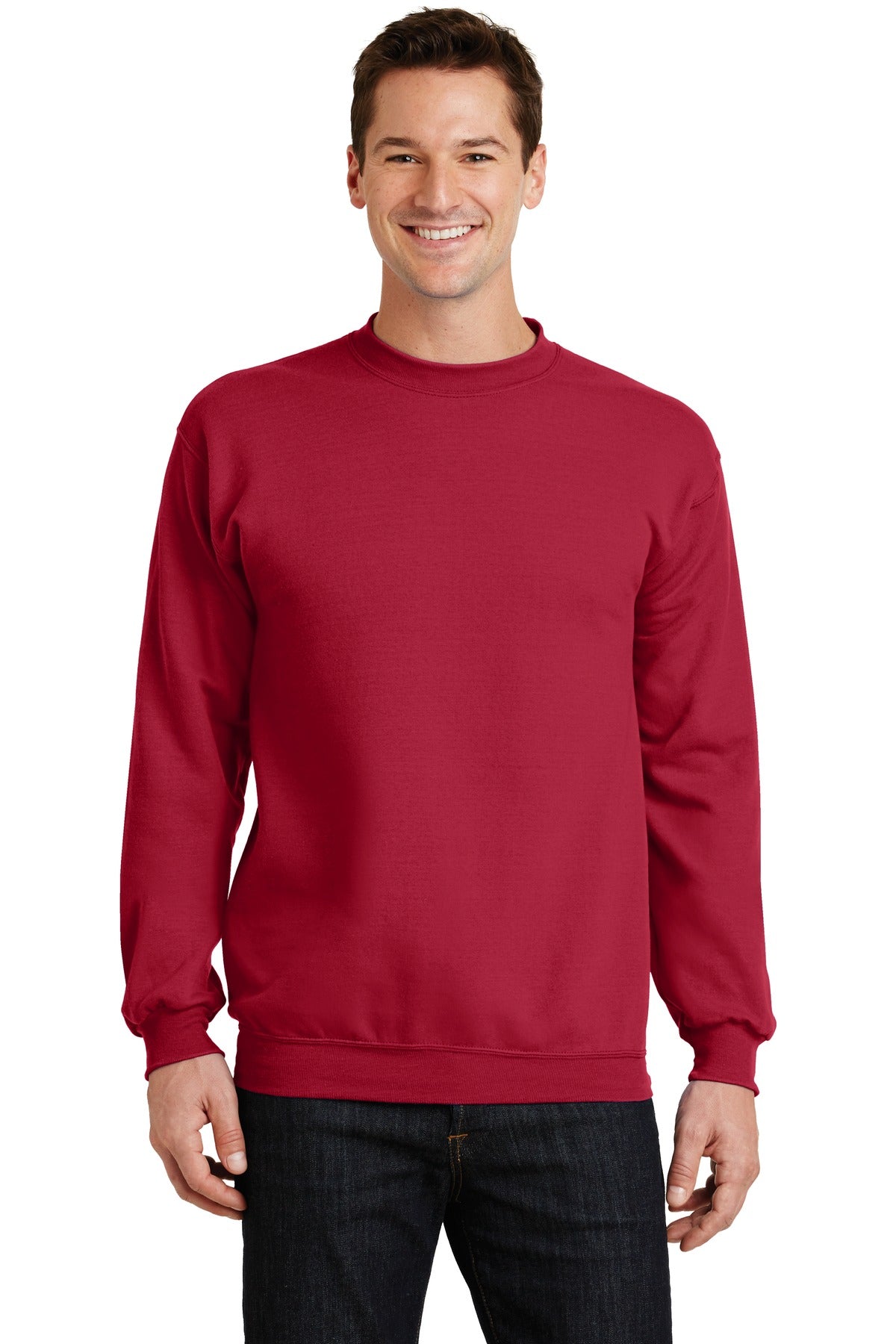 Front View of Red Port & Co Core Fleece Crewneck Sweatshirt. PC78