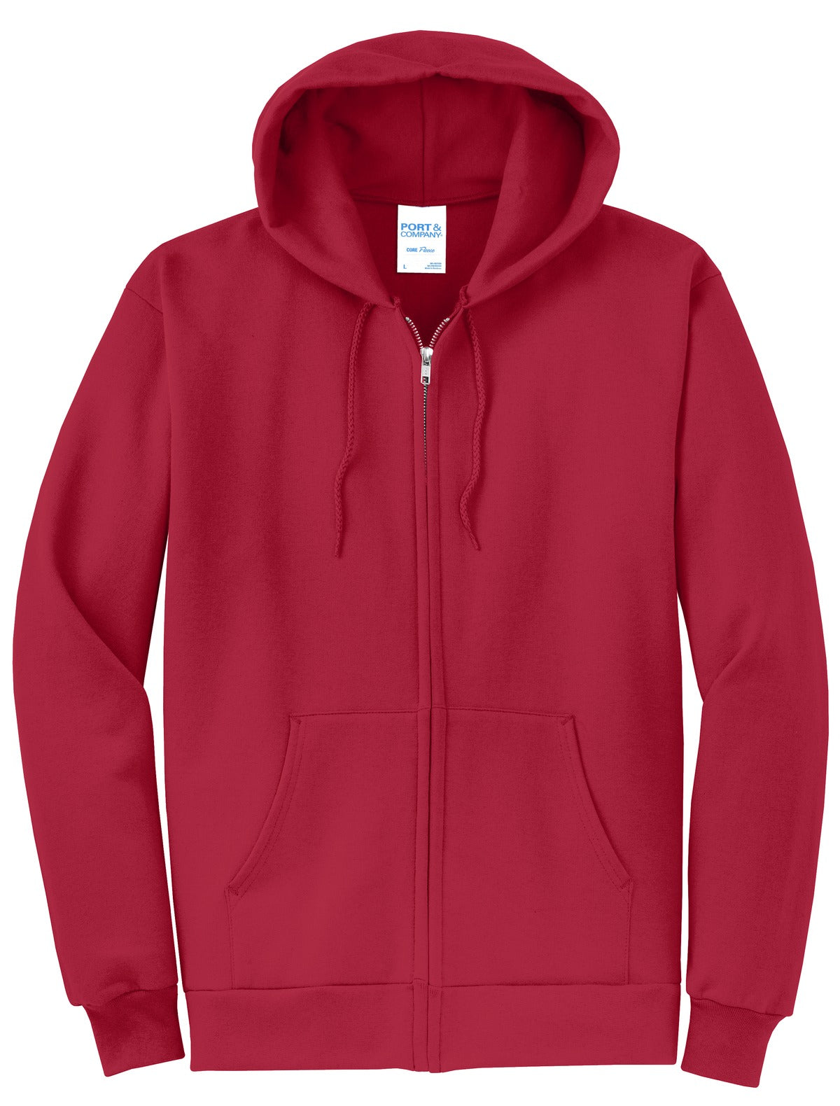 Front View of Red Port & Co Core Fleece Full-Zip Hooded Sweatshirt. PC78ZH