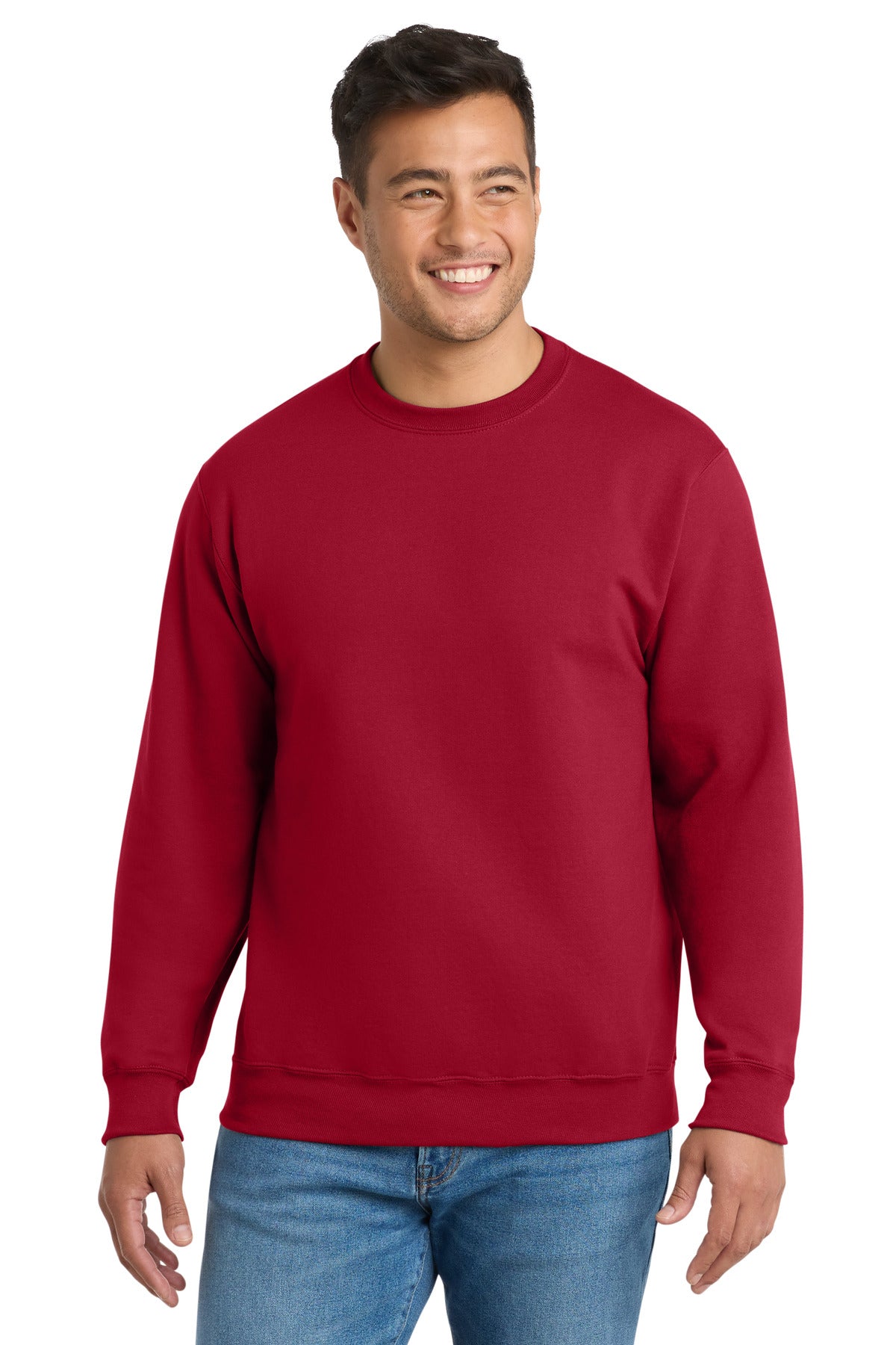 Front View of Red Port & Co Essential Fleece Crewneck Sweatshirt. PC90