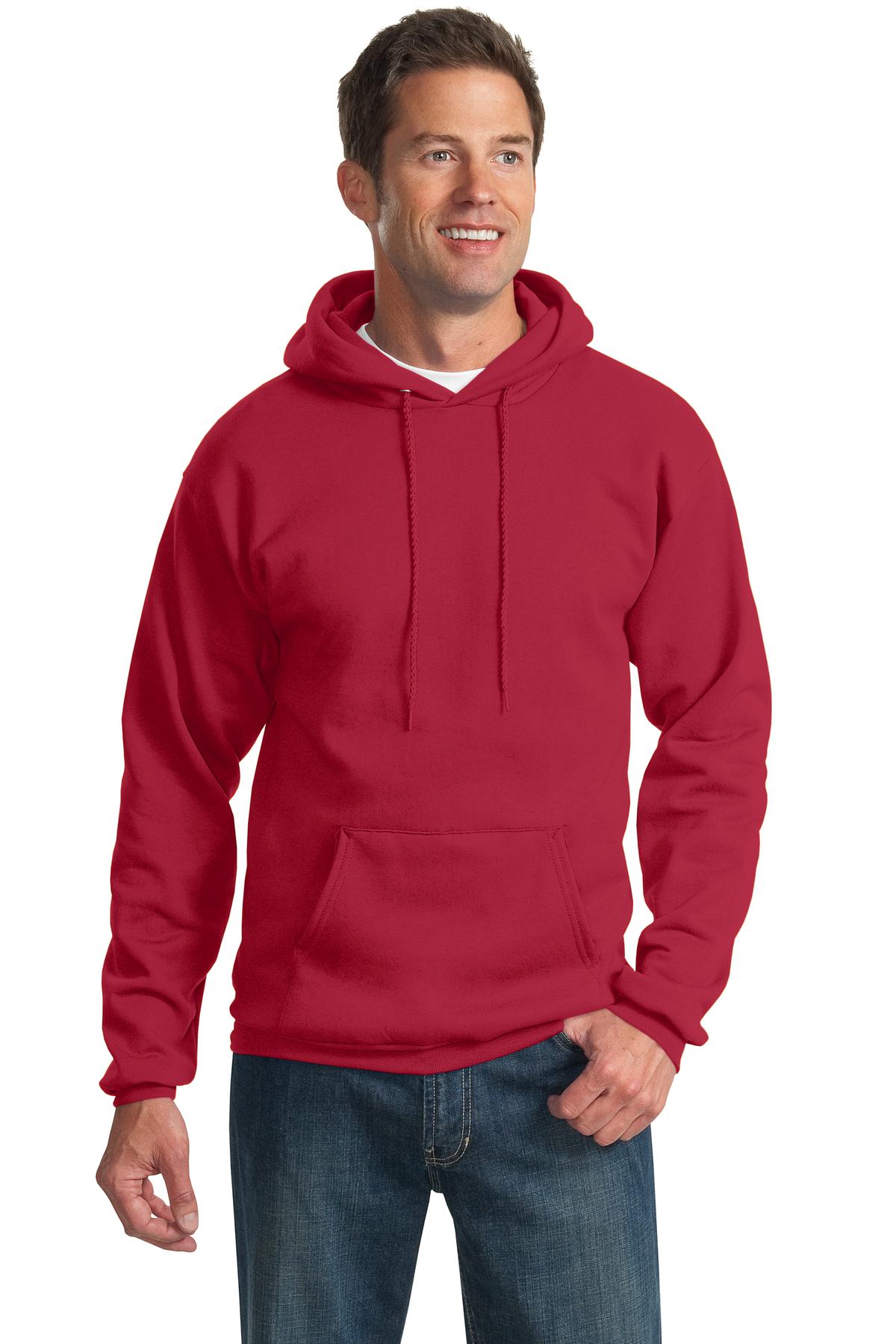 Front View of Red Port & Co Essential Fleece Pullover Hooded Sweatshirt. PC90H