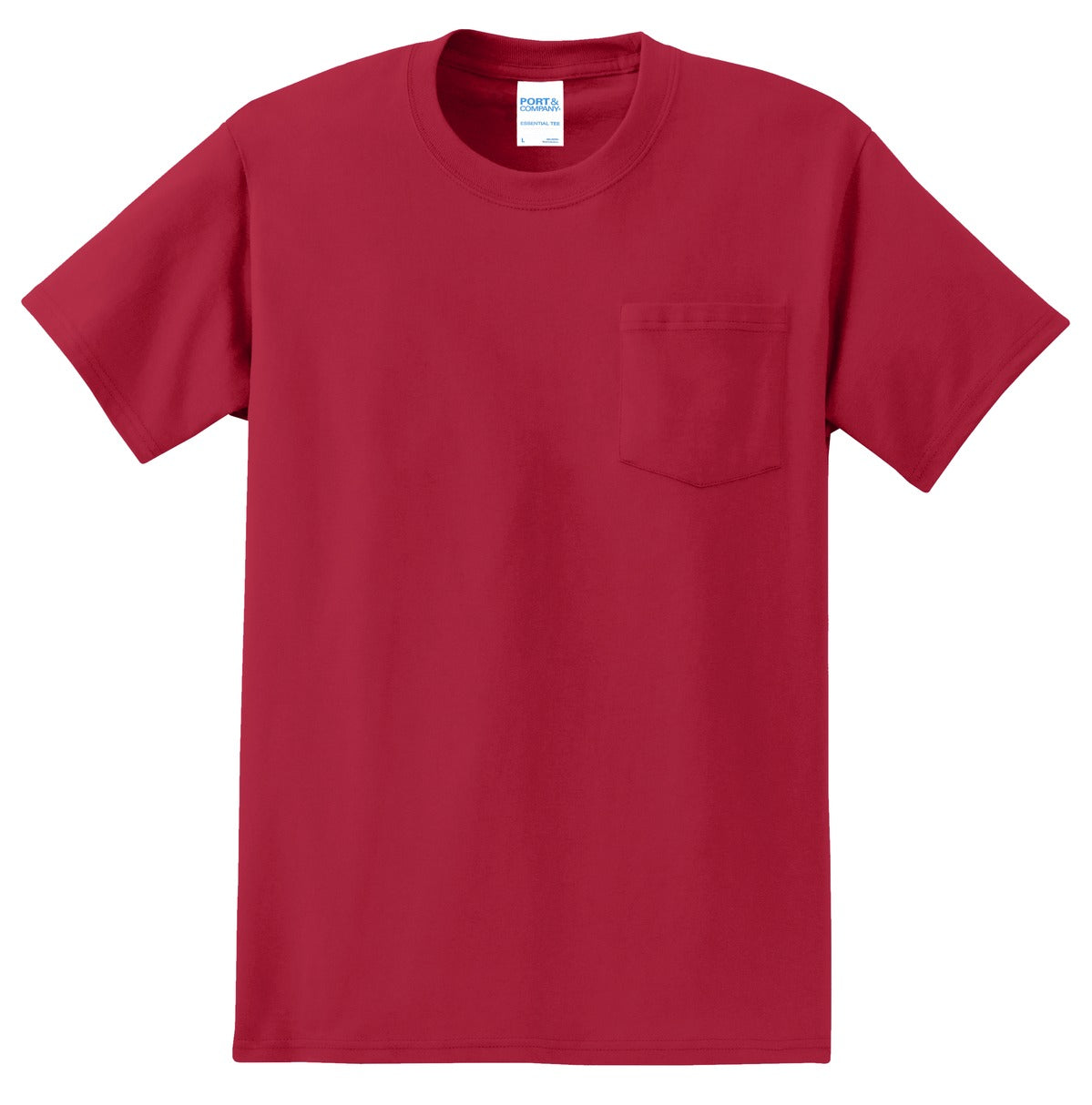 Front View of Red Port & Co Essential Pocket Tee. PC61P