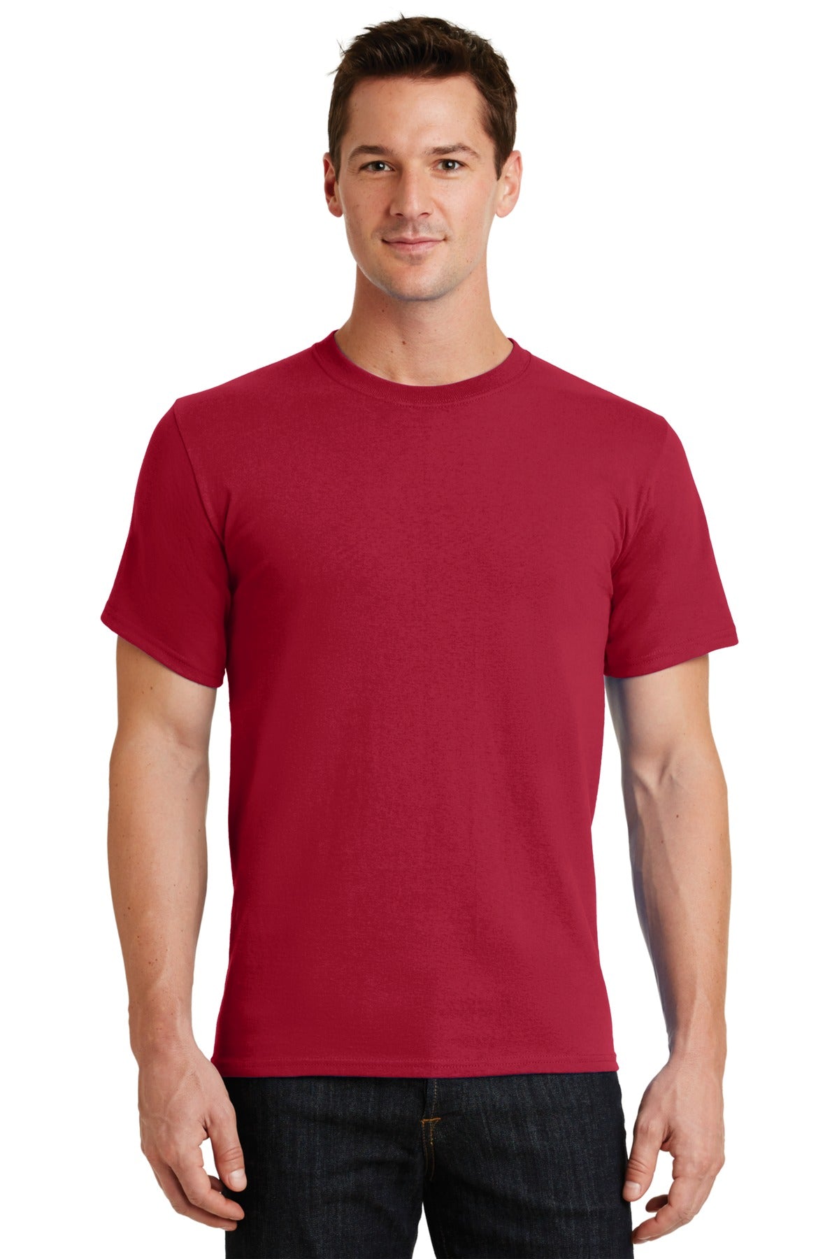 Front View of Red Port & Co Essential Tee. PC61