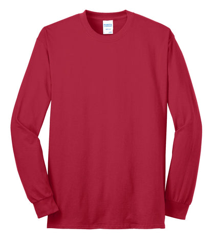 Front View of Red Port & Co Long Sleeve Core Blend Tee. PC55LS