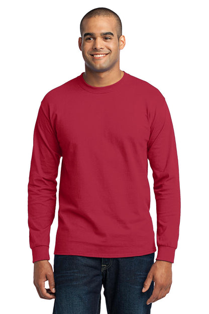 Front View of Red Port & Co Long Sleeve Core Blend Tee. PC55LS