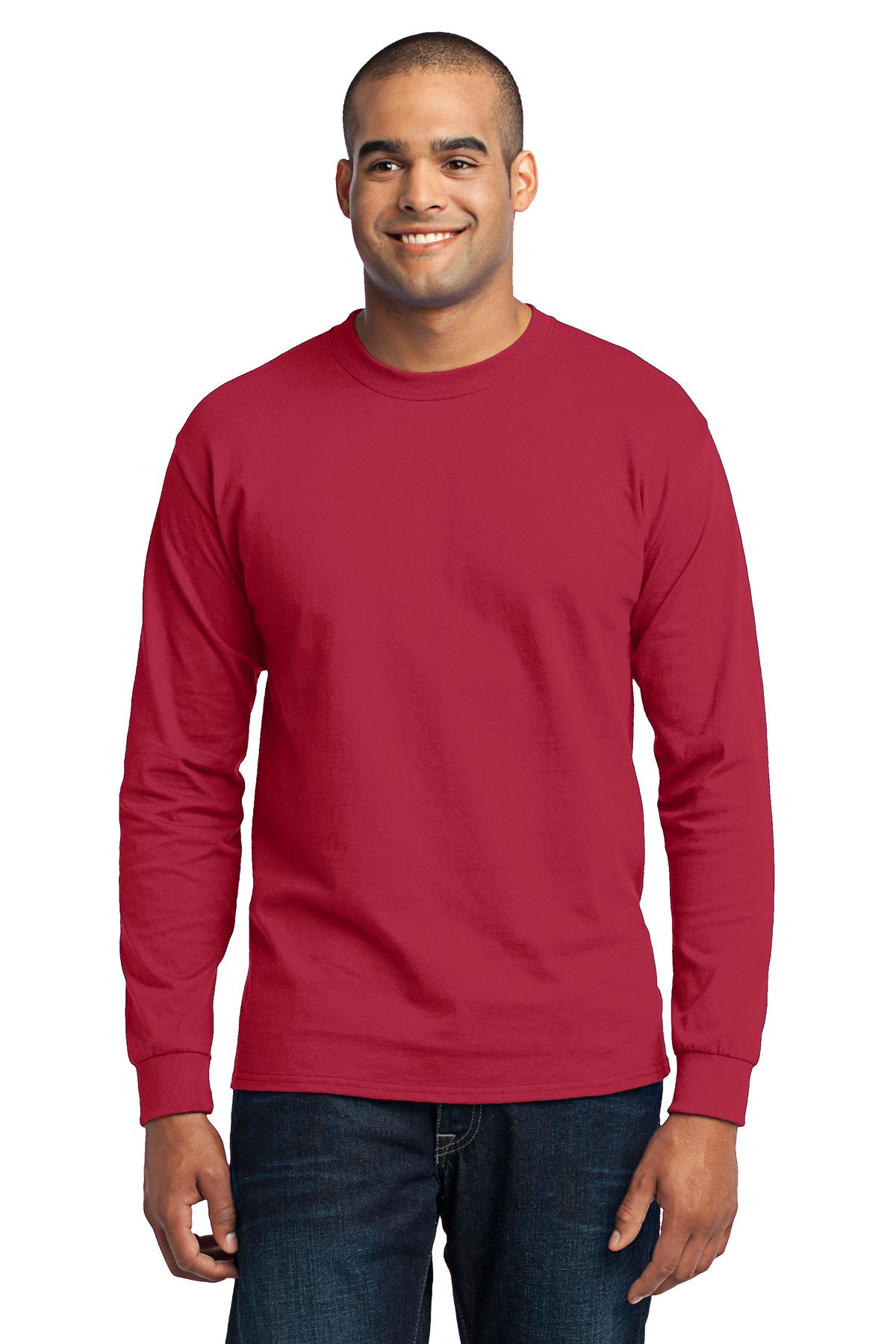 Front View of Red Port & Co Long Sleeve Core Blend Tee. PC55LS