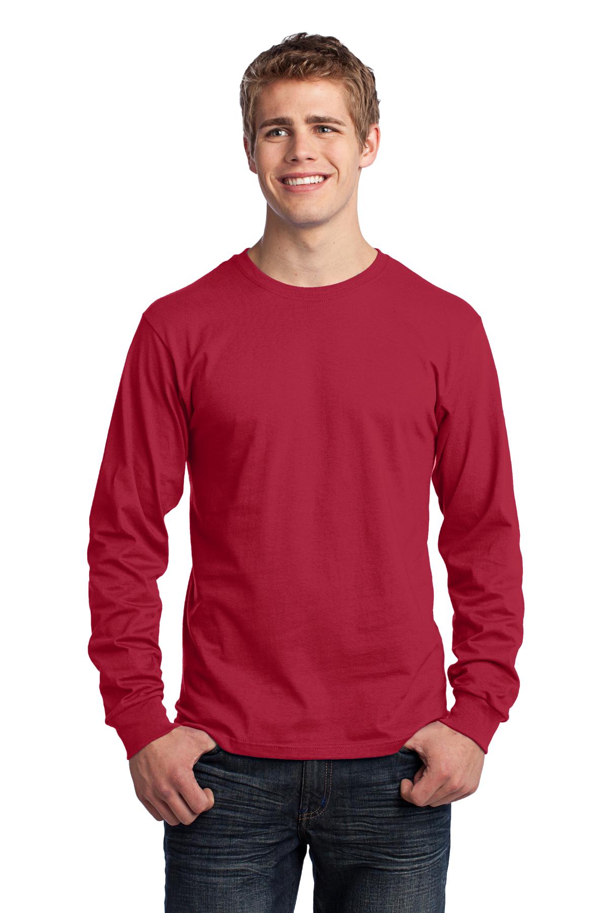Front View of Red Port & Co Long Sleeve Core Cotton Tee. PC54LS