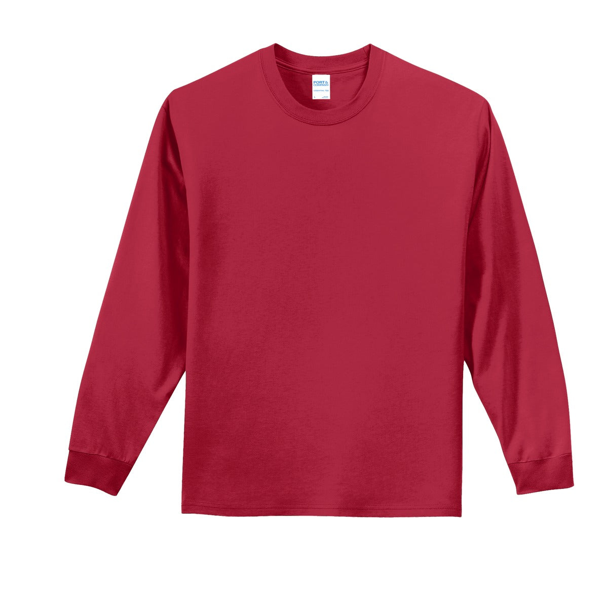 Front View of Red Port & Co Long Sleeve Essential Tee. PC61LS