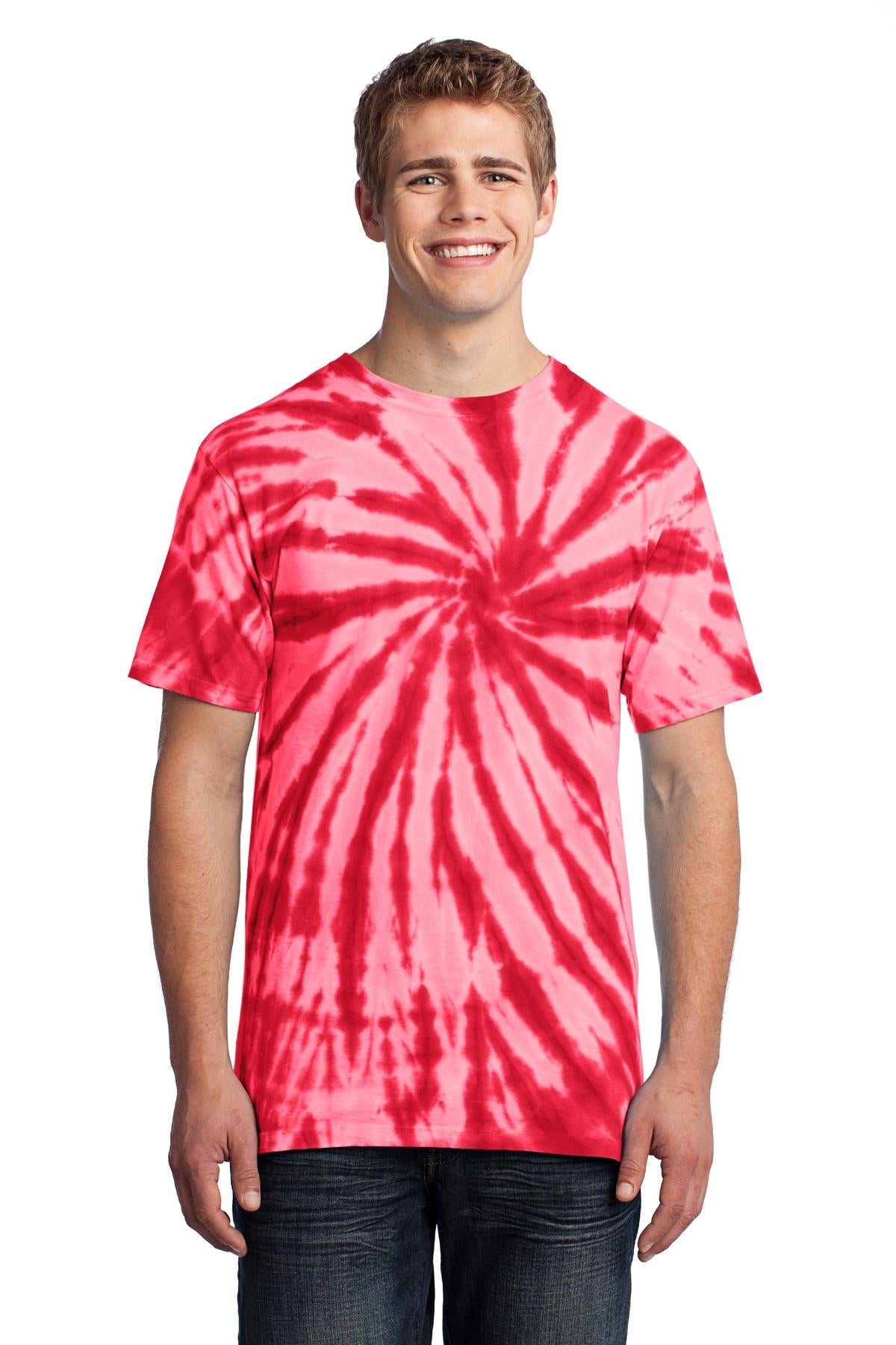 Front View of Red Port & Co Tie-Dye Tee. PC147