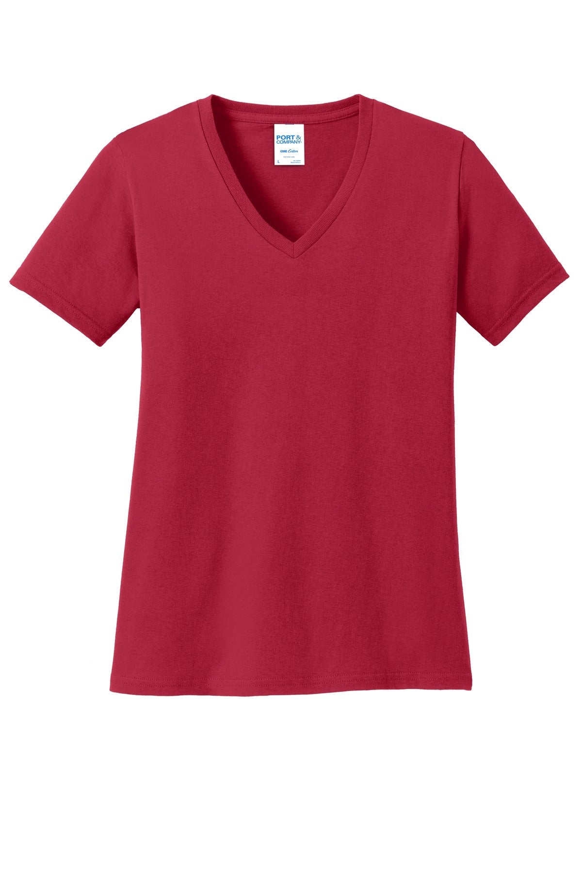 Front View of Red Port & Co Women's Core Cotton V-Neck Tee. LPC54V