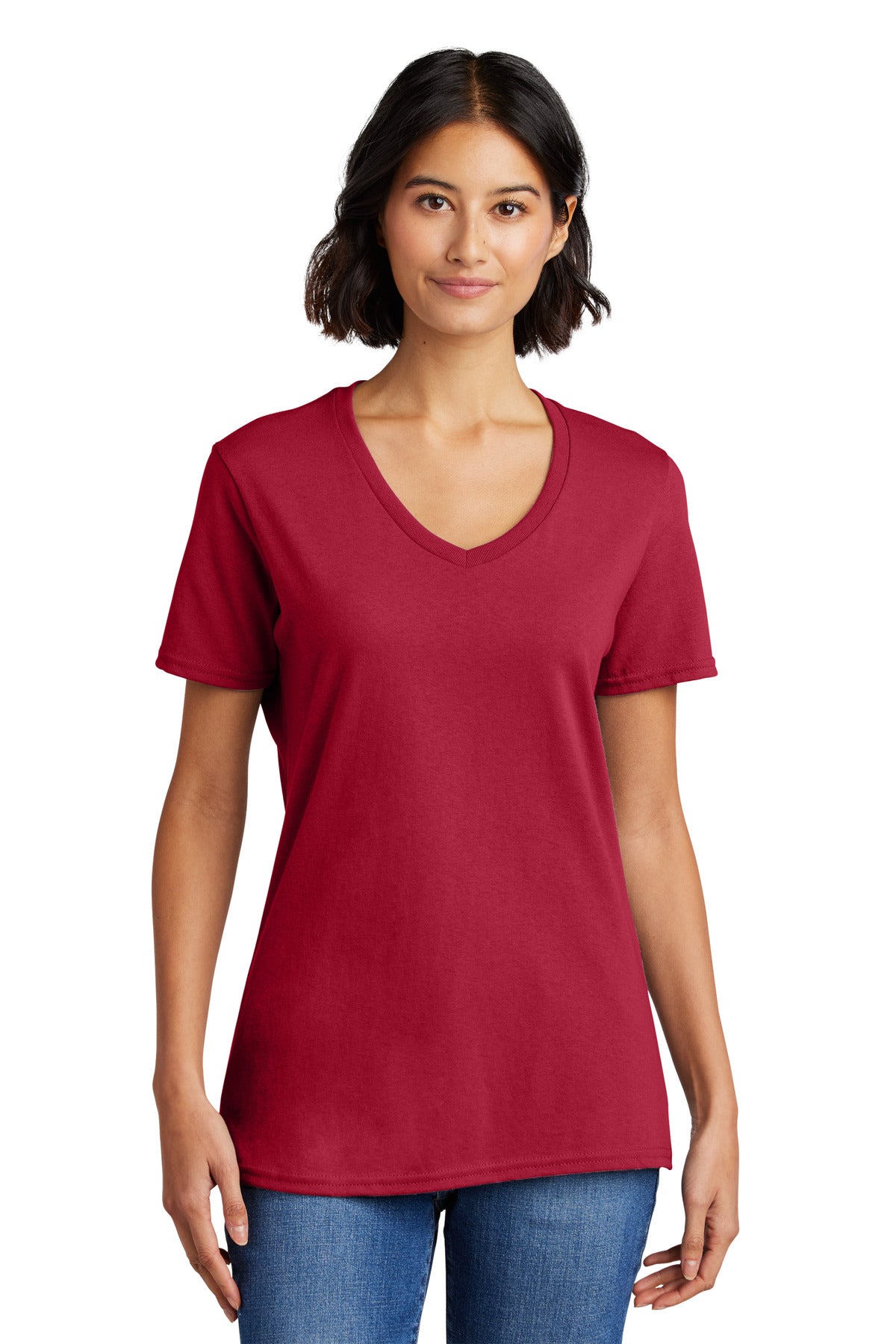 Front View of Red Port & Co Women's Core Cotton V-Neck Tee. LPC54V
