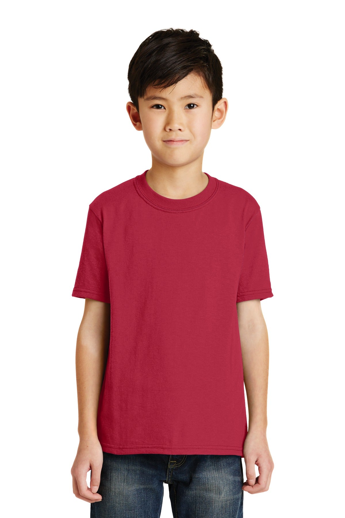 Front View of Red Port & Co Youth Core Blend Tee. PC55Y