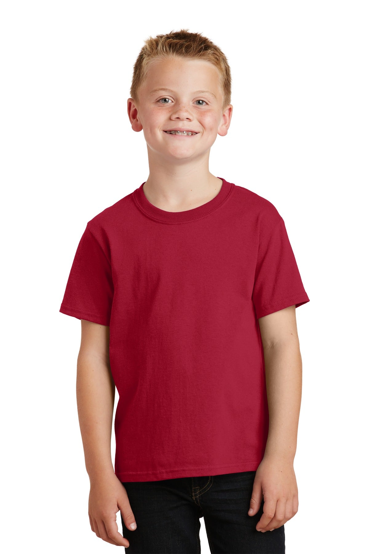 Front View of Red Port & Co Youth Core Cotton Tee. PC54Y