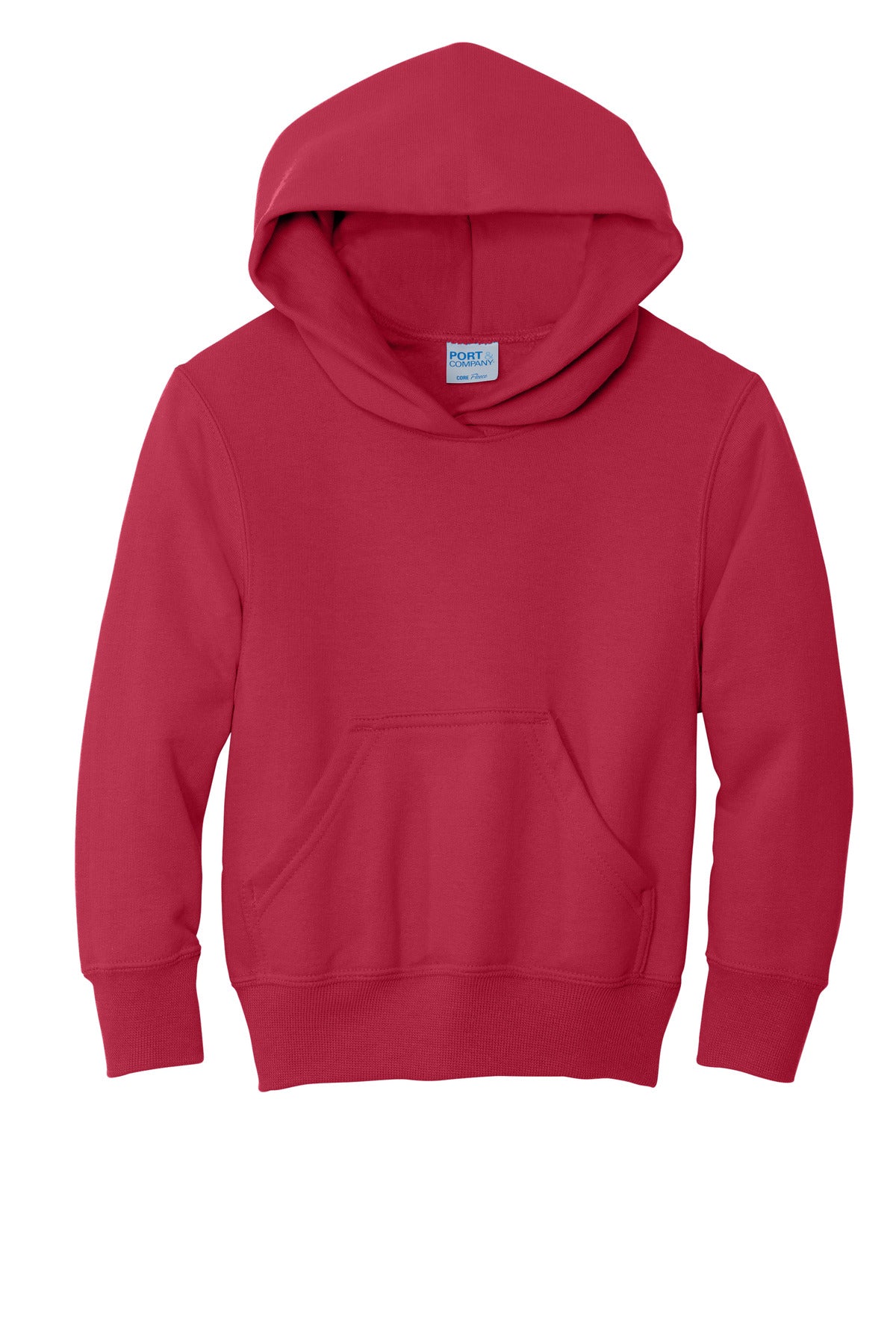 Front View of Red Port & Co Youth Core Fleece Pullover Hooded Sweatshirt. PC90YH