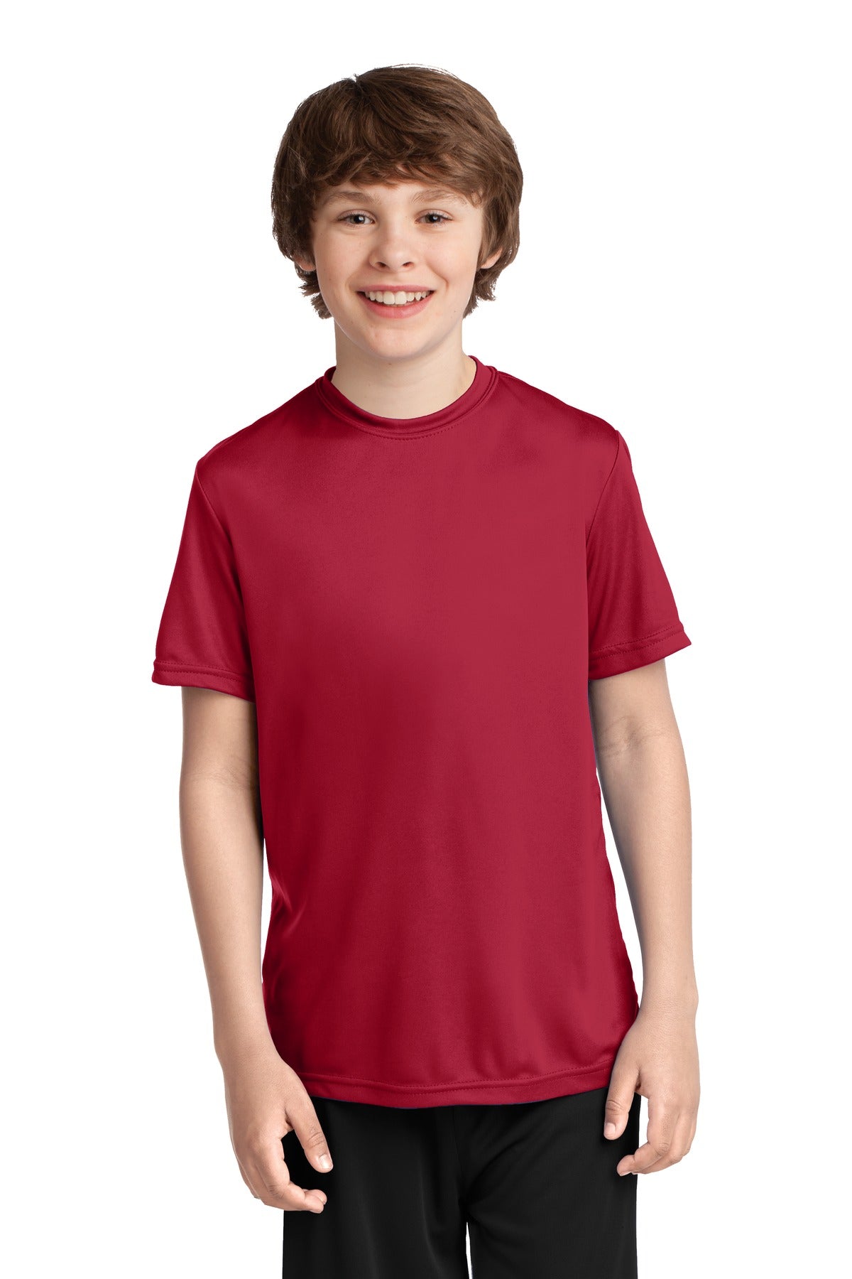 Front View of Red Port & Co Youth Performance Tee. PC380Y