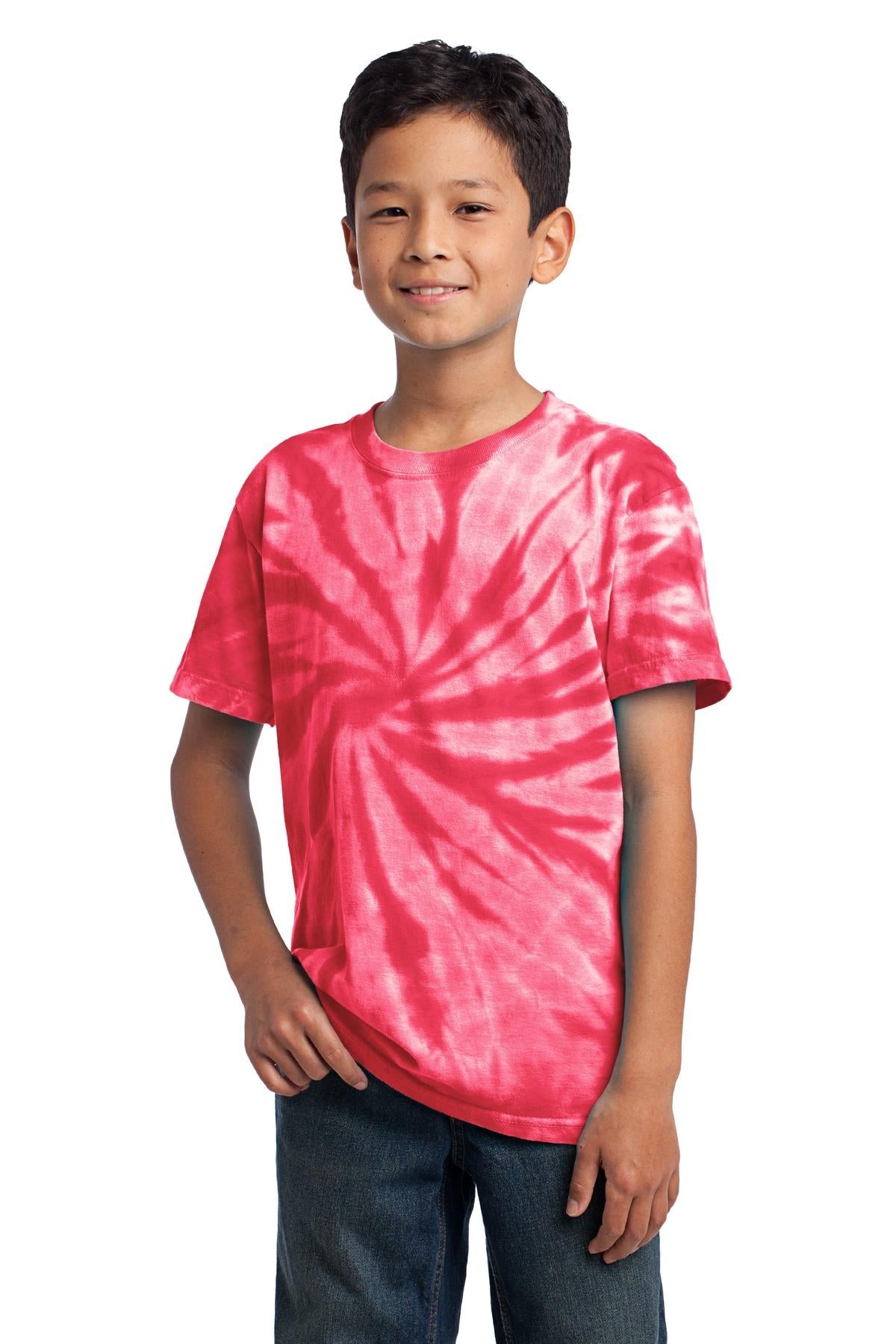 Front View of Red Port & Co Youth Tie-Dye Tee. PC147Y