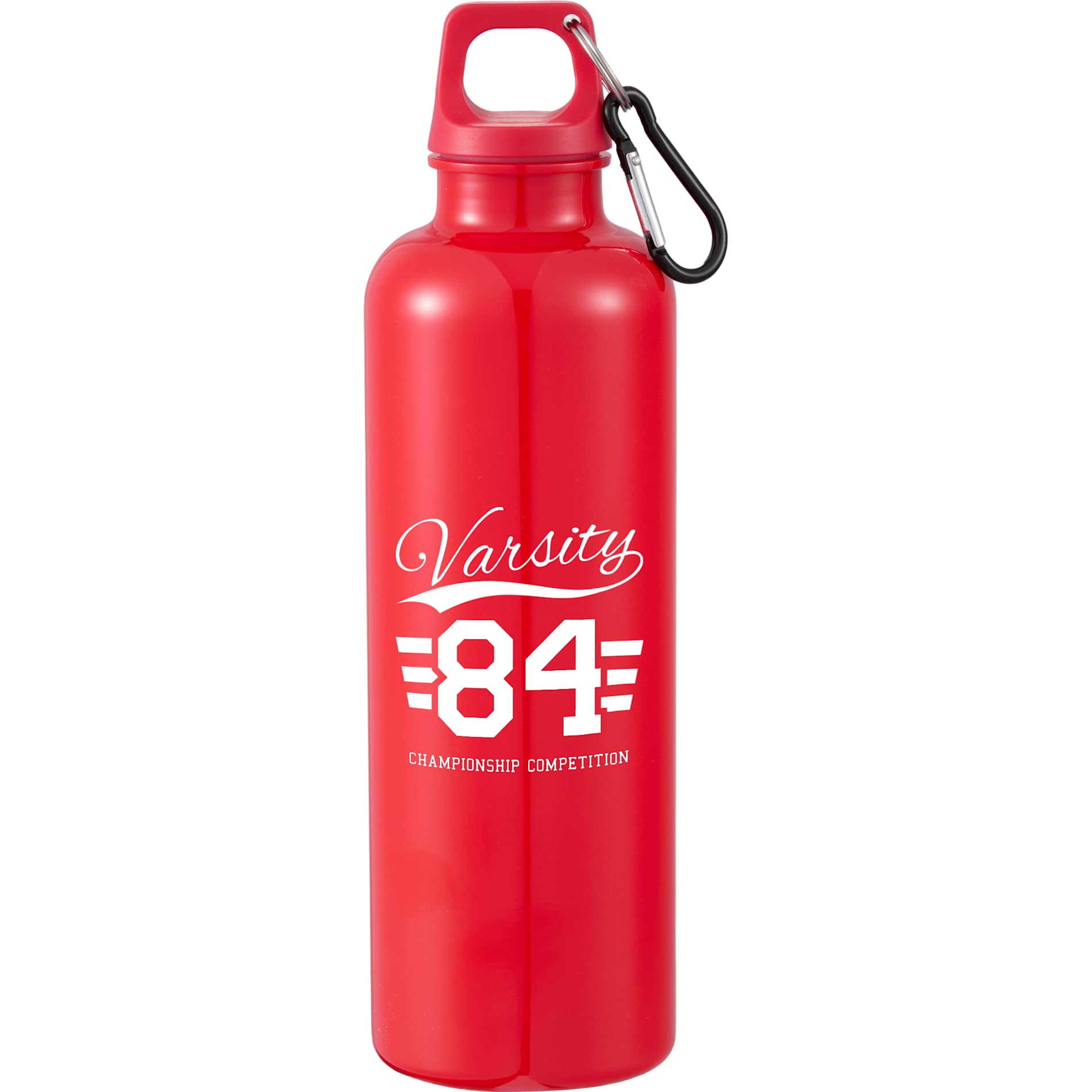 Front View of Red Race 25oz  Recycled Bottle with Carabiner