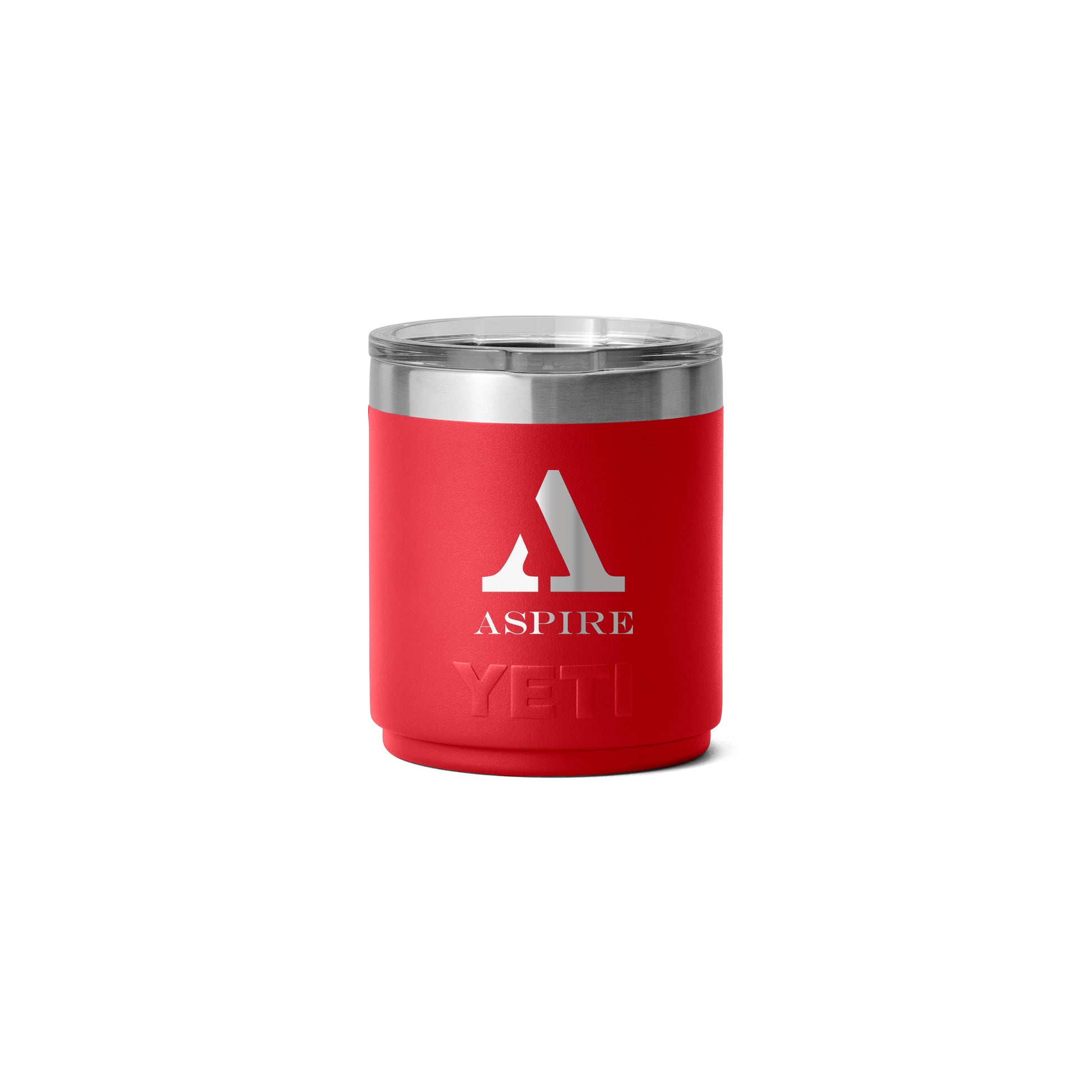 Front View of Red-Rescue Rambler® 10 oz Stackable Lowball with MagSlider™ Lid