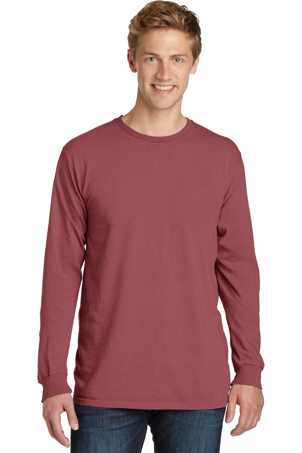 Front View of Red Rock Port & Co Beach Wash Garment-Dyed Long Sleeve Tee PC099LS
