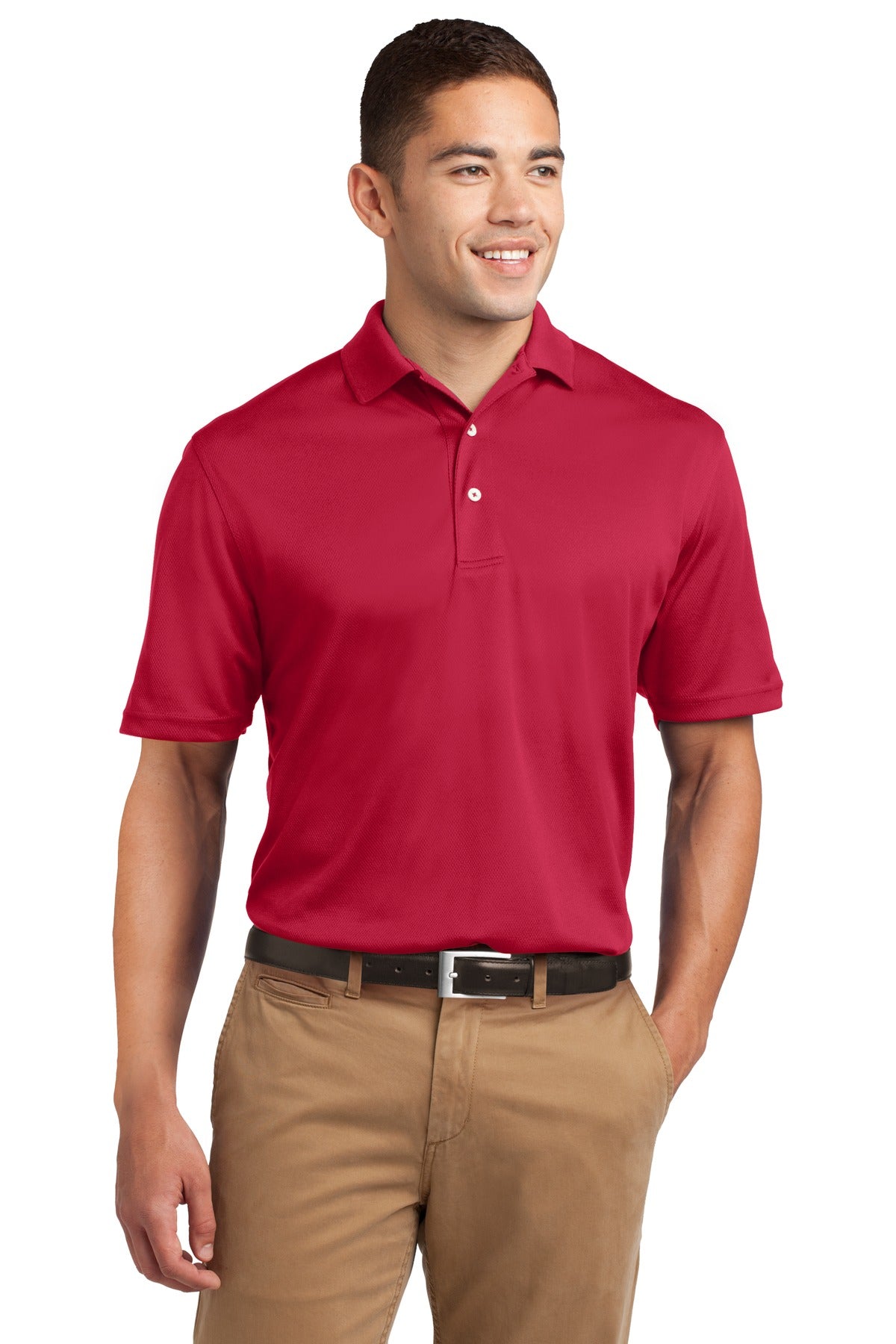 Front View of Red Sport-Tek Dri-Mesh Polo. K469