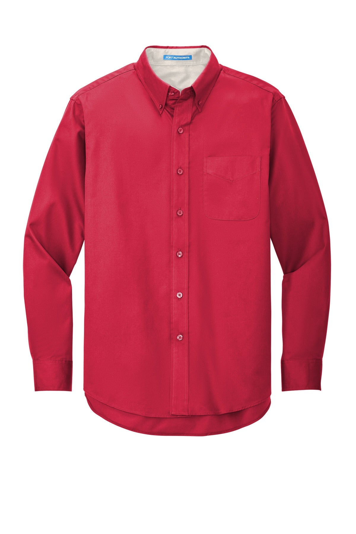 Front View of Red/Lt Stone Port Authority Extended Size Long Sleeve Easy Care Shirt S608ES