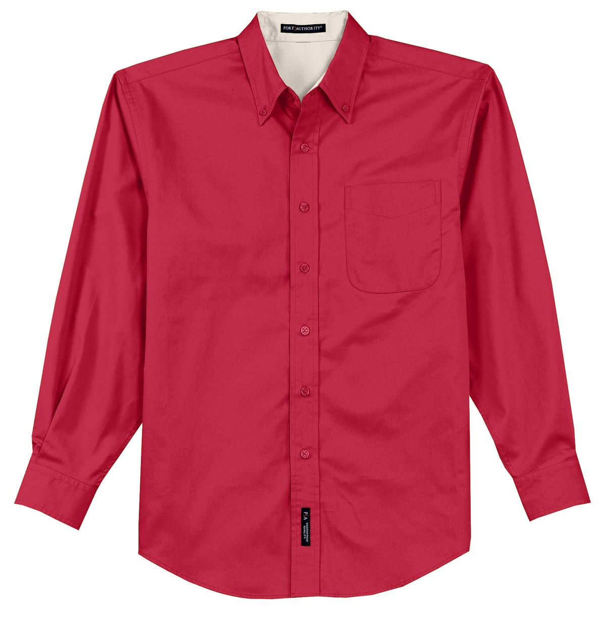 Front View of Red/Lt Stone Port Authority Long Sleeve Easy Care Shirt S608