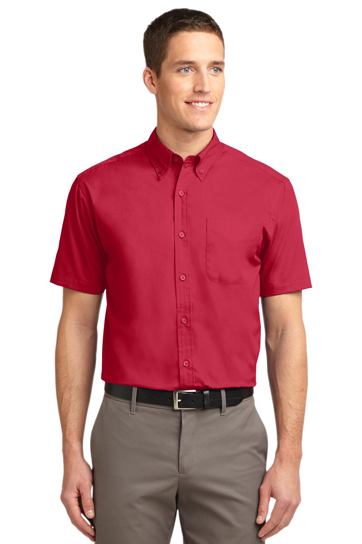 Front View of Red/Lt Stone Port Authority Short Sleeve Easy Care Shirt. S508