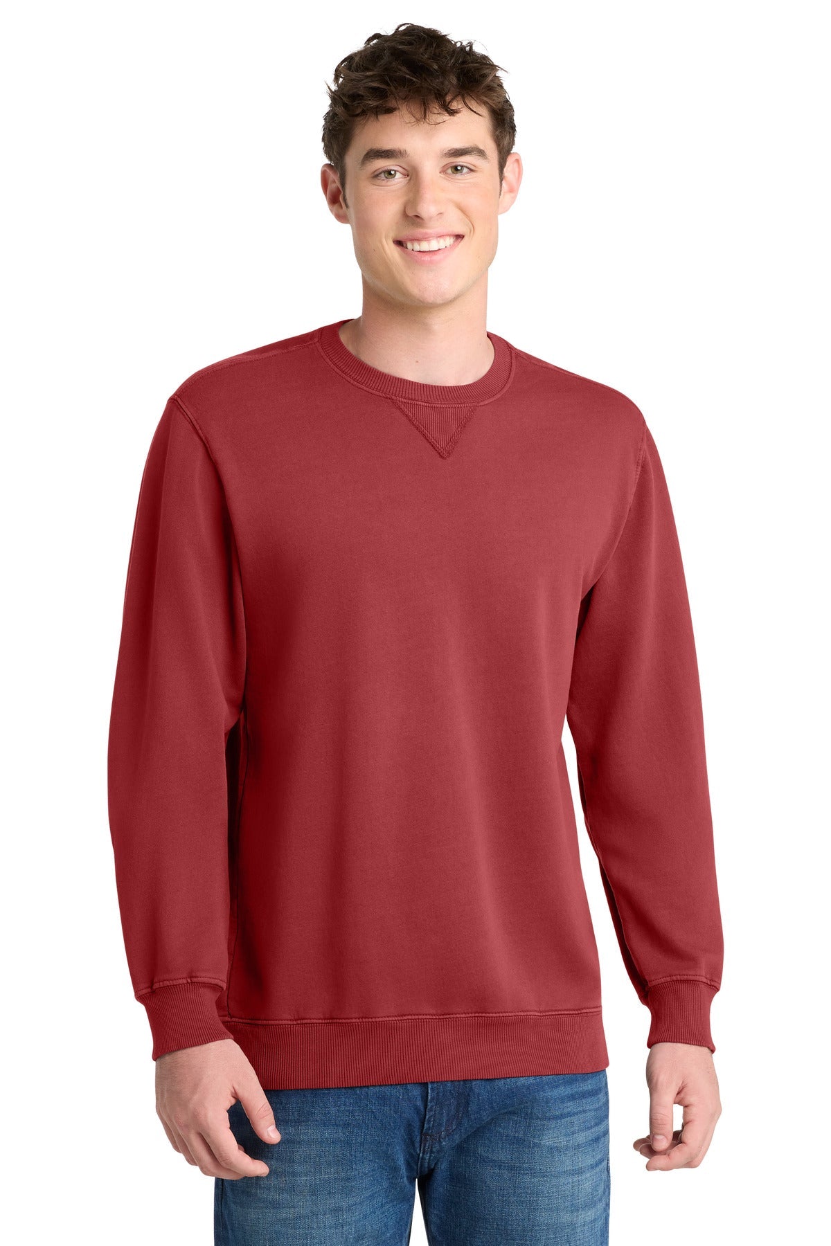 Front View of Redrock Port & Co Beach Wash Garment-Dyed Crewneck Sweatshirt PC098
