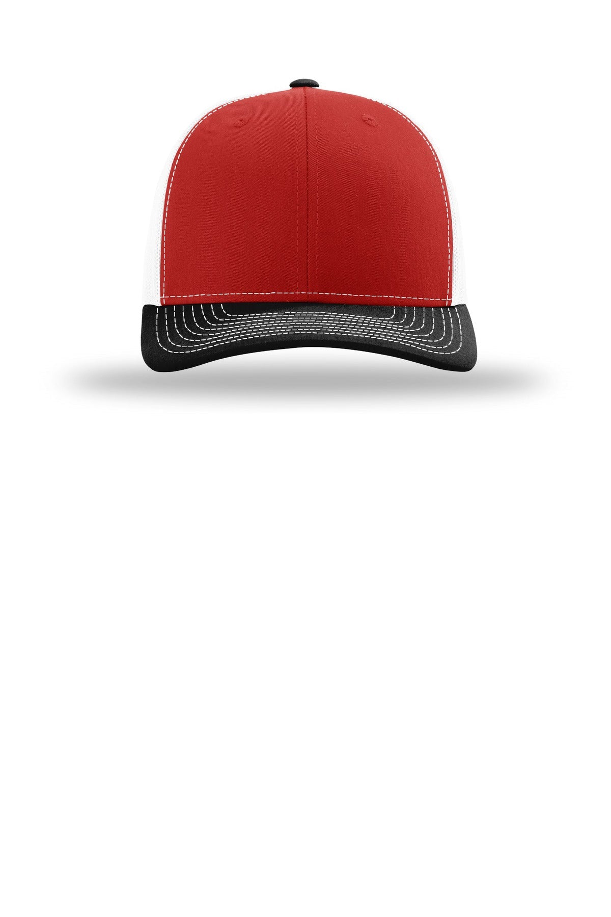 Front View of Red/Wht/Bk Richardson Trucker Cap 112