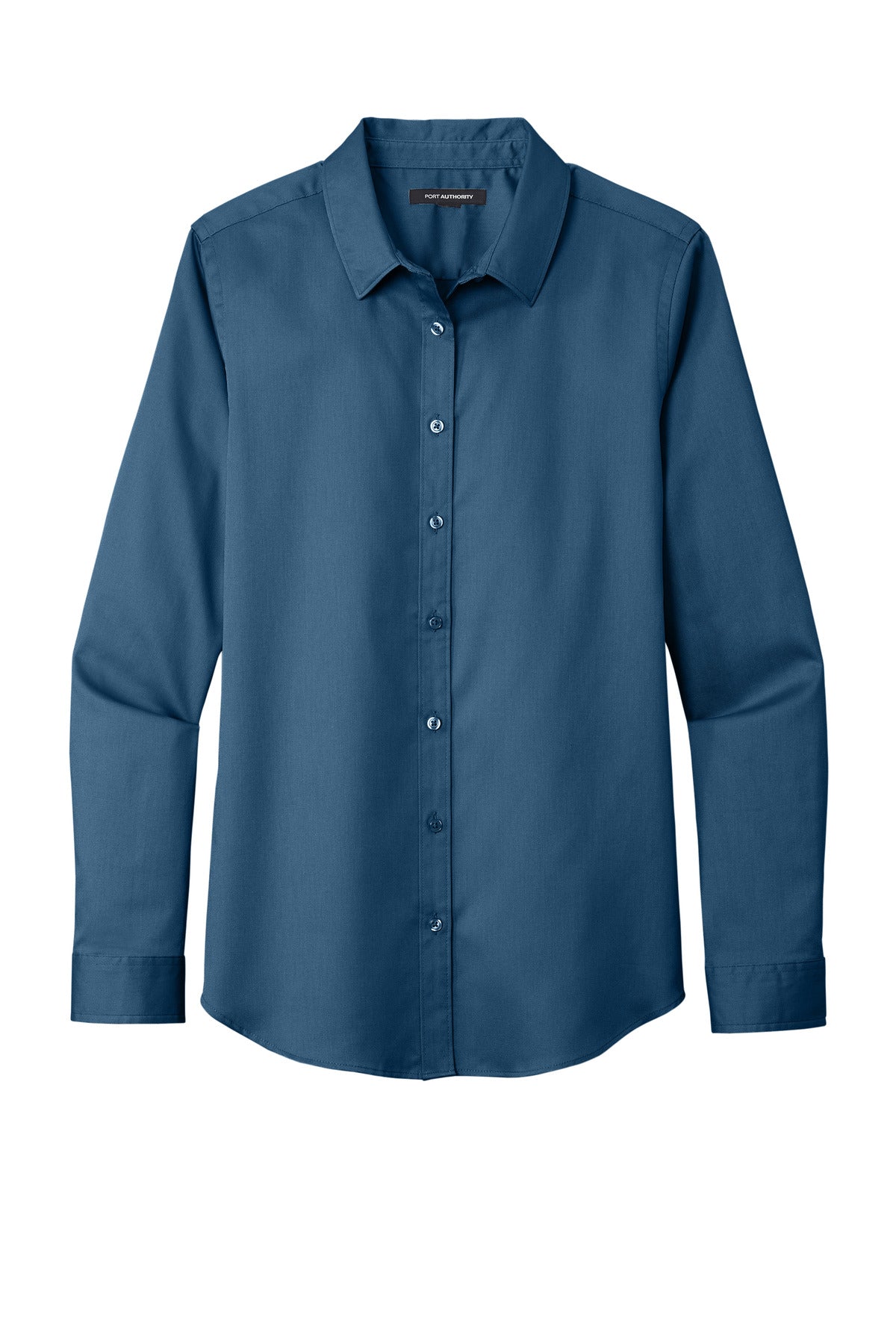 Front View of RgttaBlue Port Authority Women's Long Sleeve SuperPro React Twill Shirt. LW808