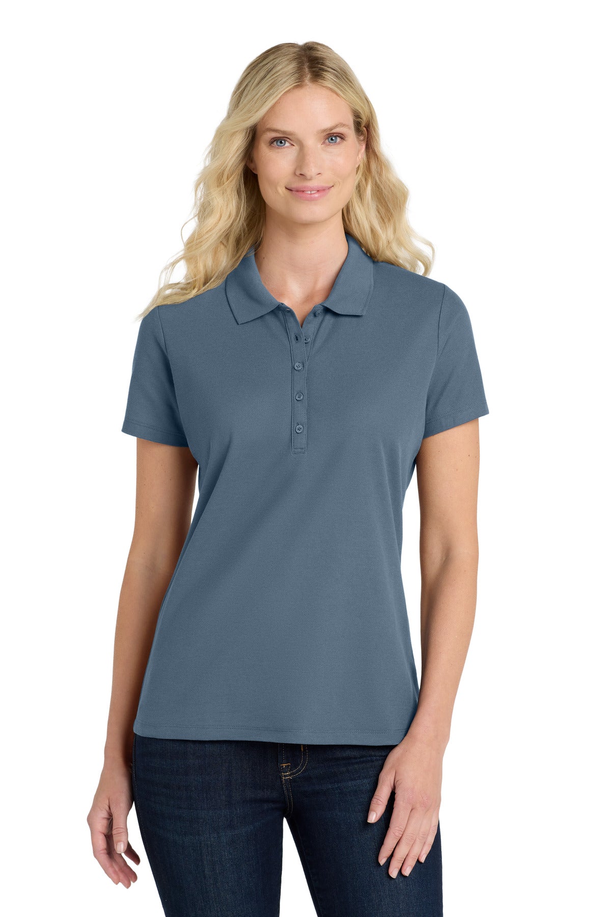 Front View of RgttaBlue Port Authority Women's SuperPro React Polo. LK810