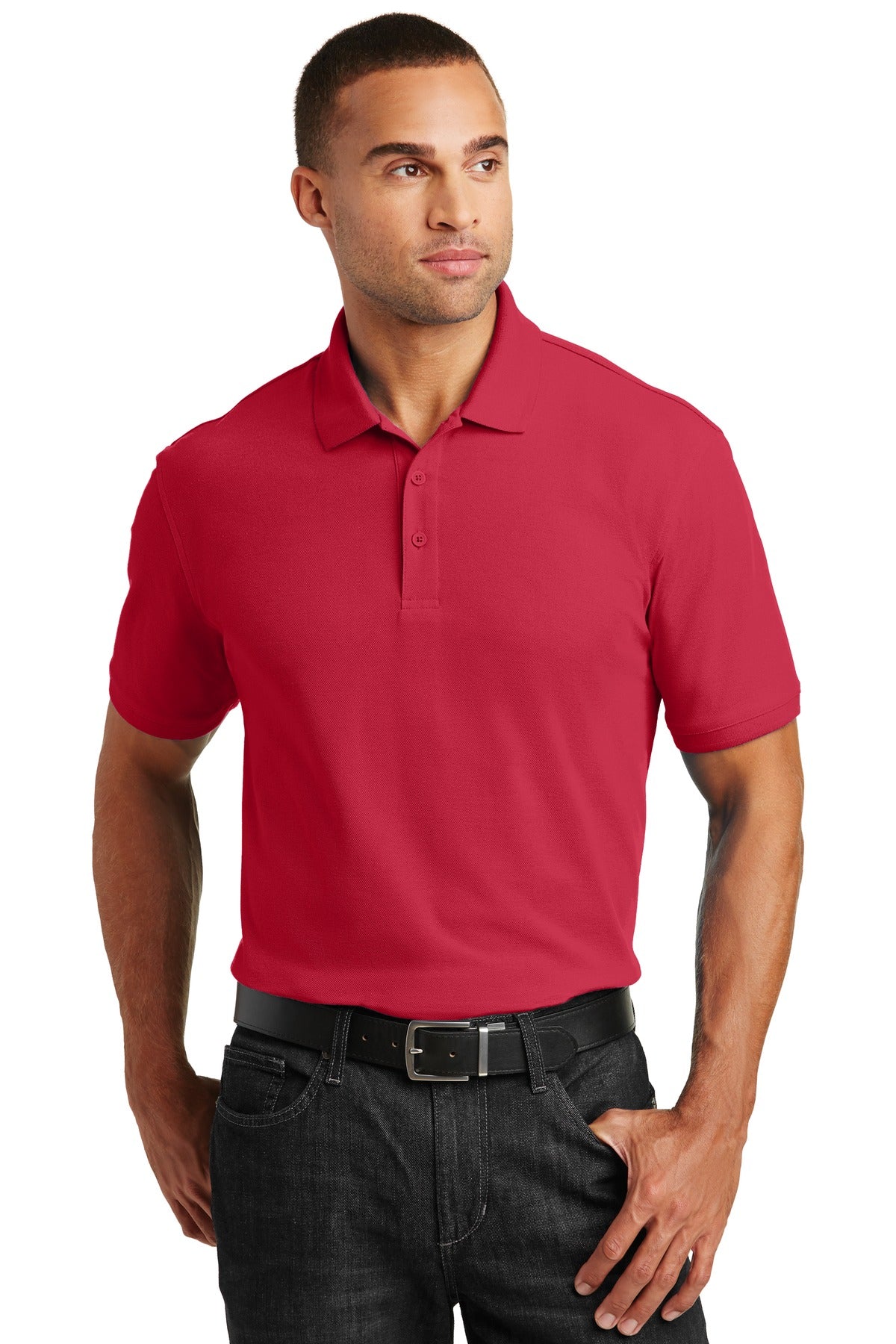 Front View of Rich Red Port Authority Core Classic Pique Polo. K100