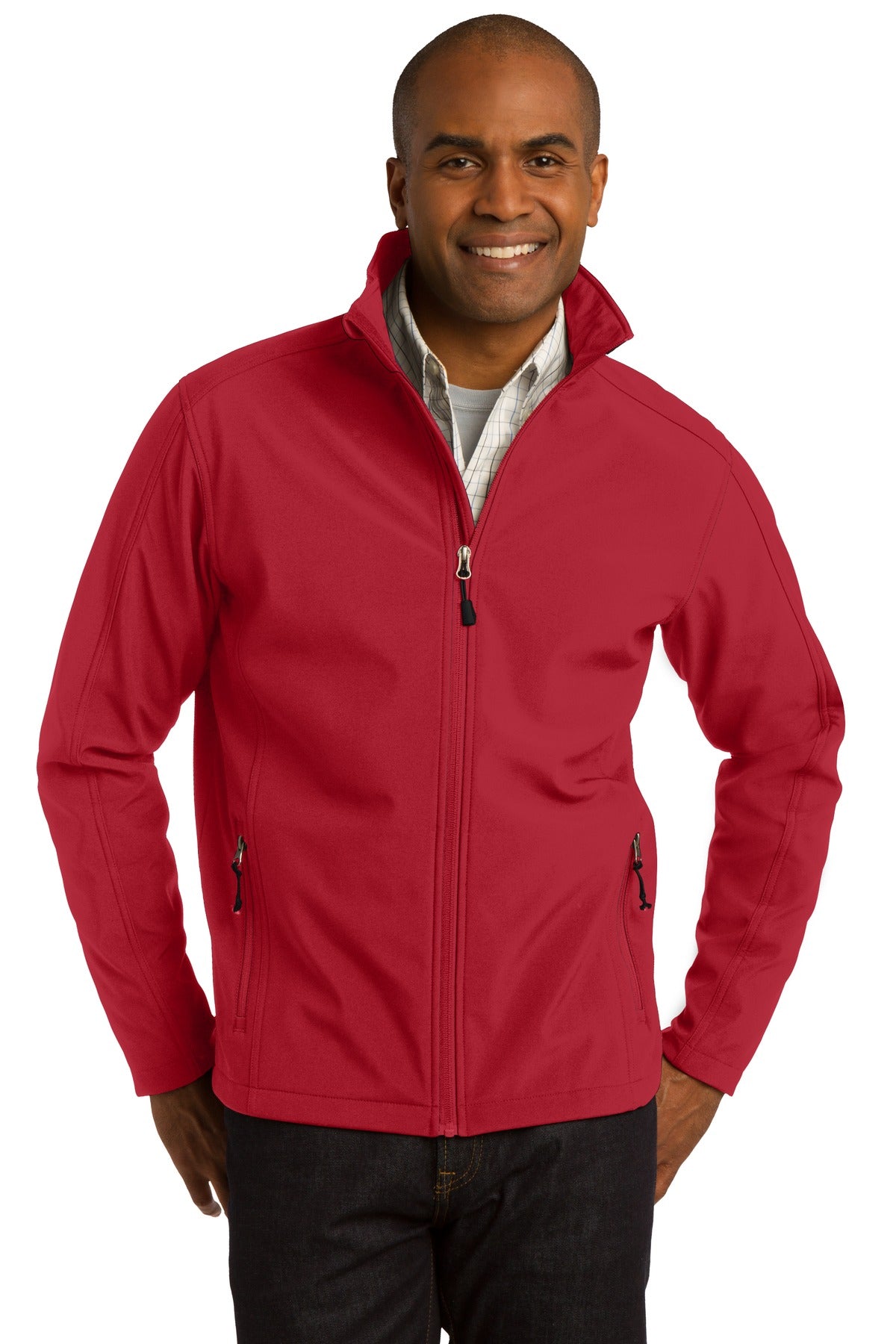 Front View of Rich Red Port Authority Core Soft Shell Jacket. J317