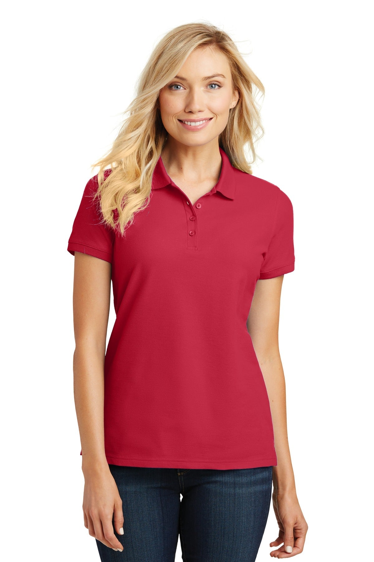 Front View of Rich Red Port Authority Women's Core Classic Pique Polo. L100