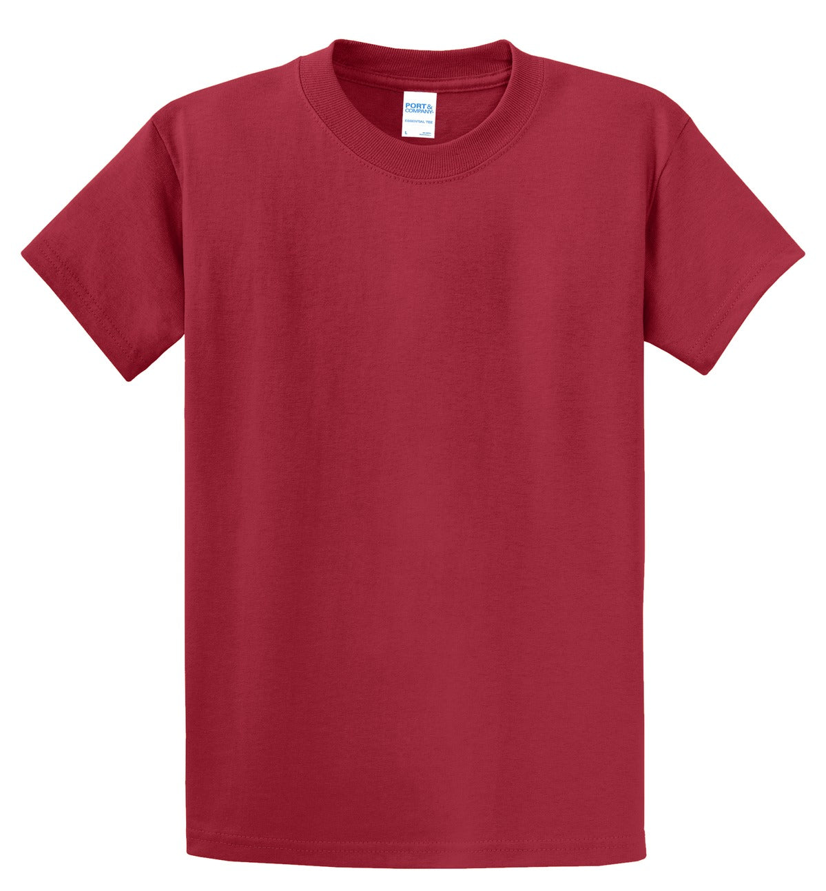 Front View of Rich Red Port & Co Essential Tee. PC61