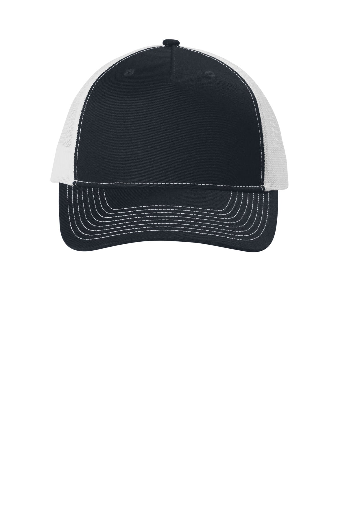 Front View of RichNavy/W Port Authority Snapback Five-Panel Trucker Cap C405
