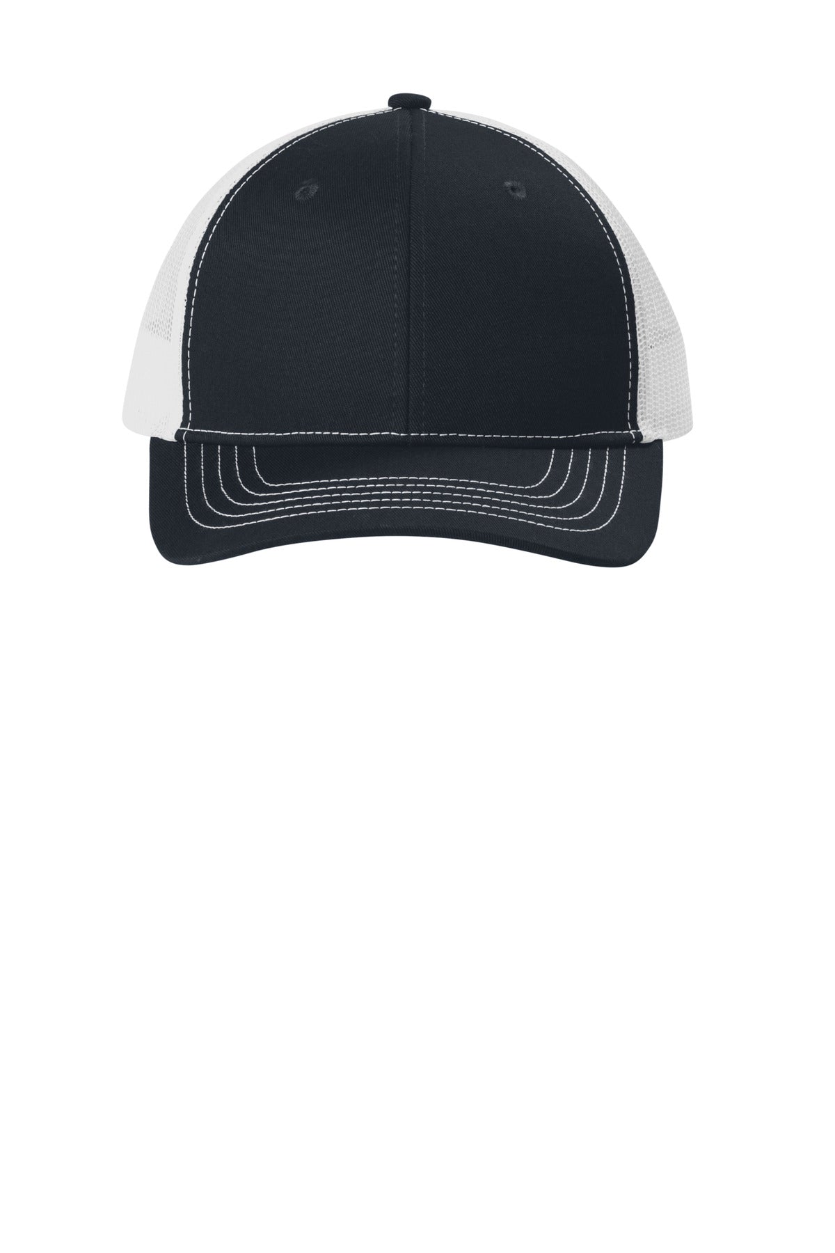 Front View of RichNavy/W Port Authority Youth Snapback Trucker Cap YC402