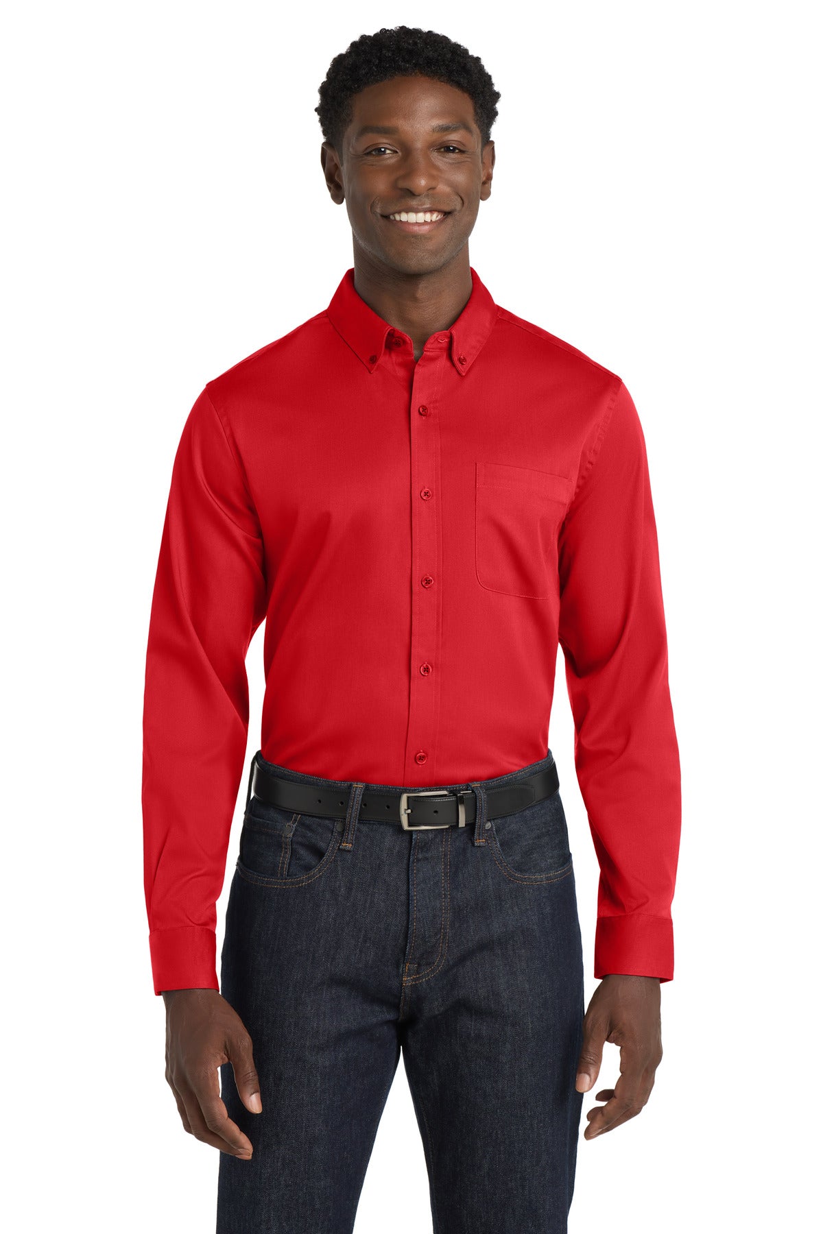 Front View of RichRed Port Authority Long Sleeve SuperPro React Twill Shirt. W808