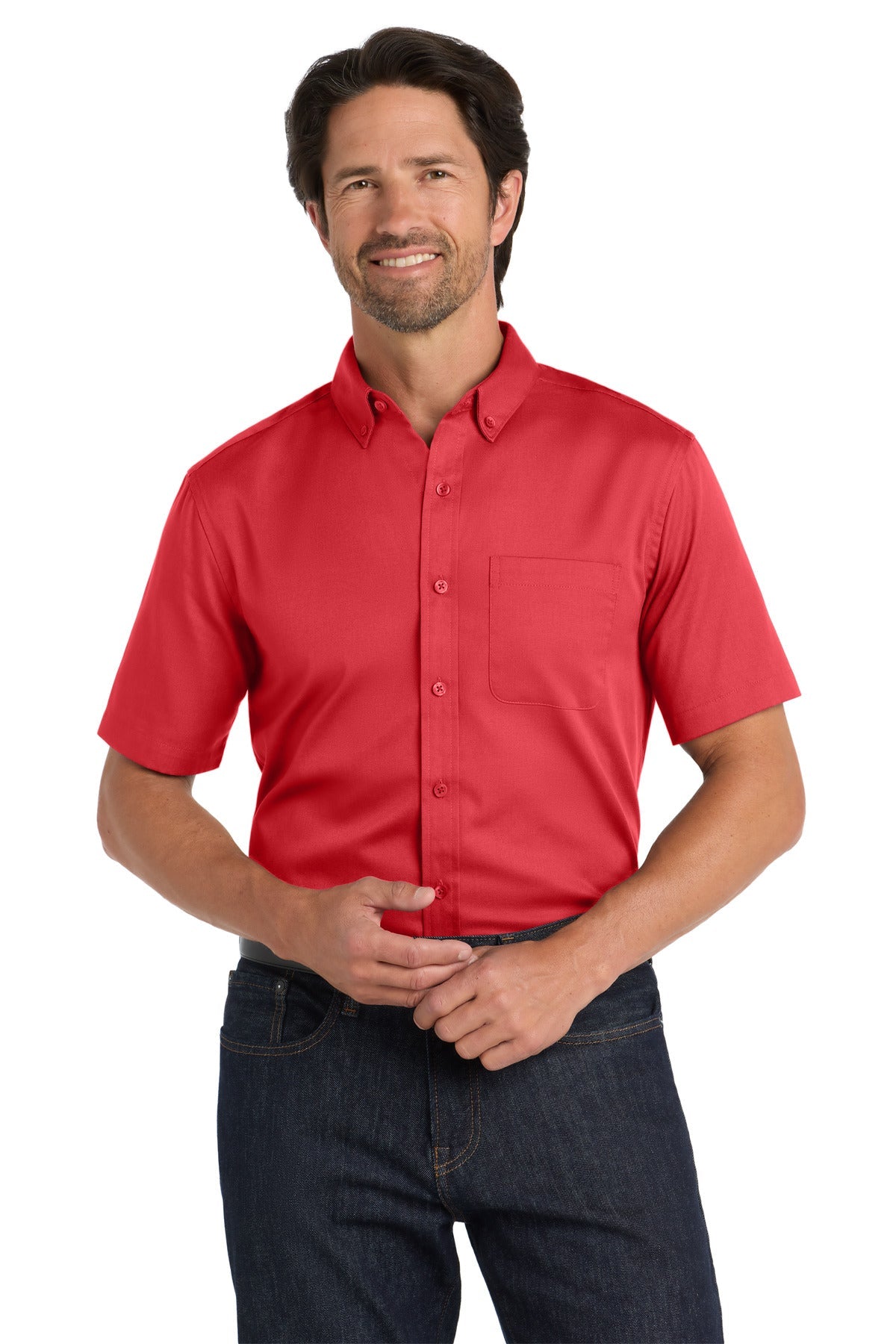 Front View of RichRed Port Authority Short Sleeve SuperPro React Twill Shirt. W809