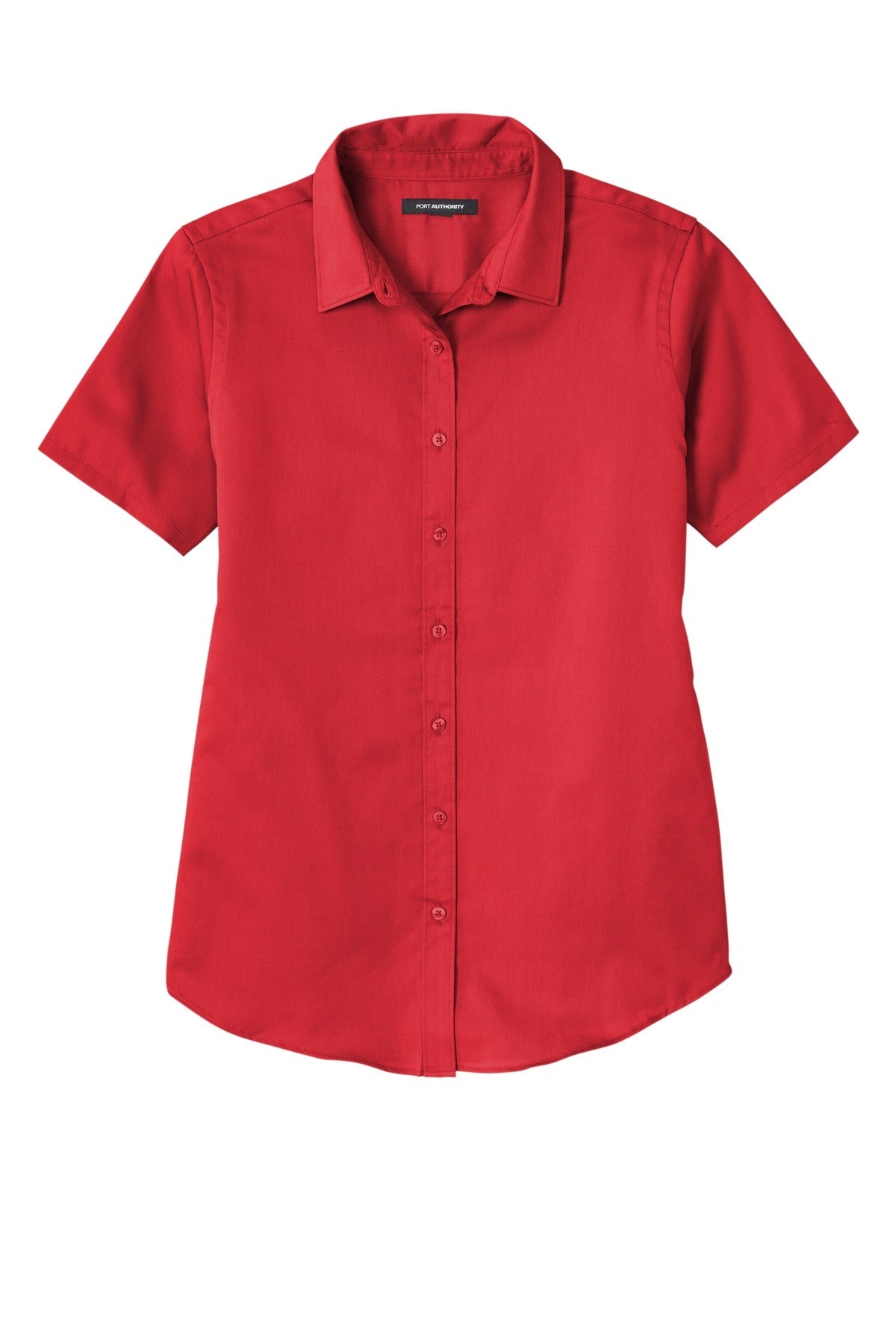 Front View of RichRed Port Authority Women's Short Sleeve SuperPro React Twill Shirt. LW809