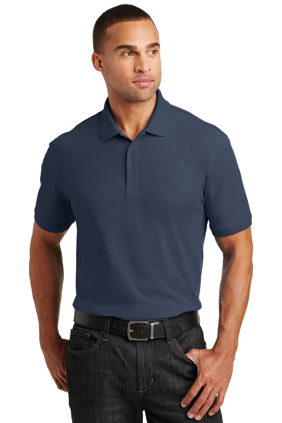 Front View of River Blue Nvy Port Authority Core Classic Pique Polo. K100