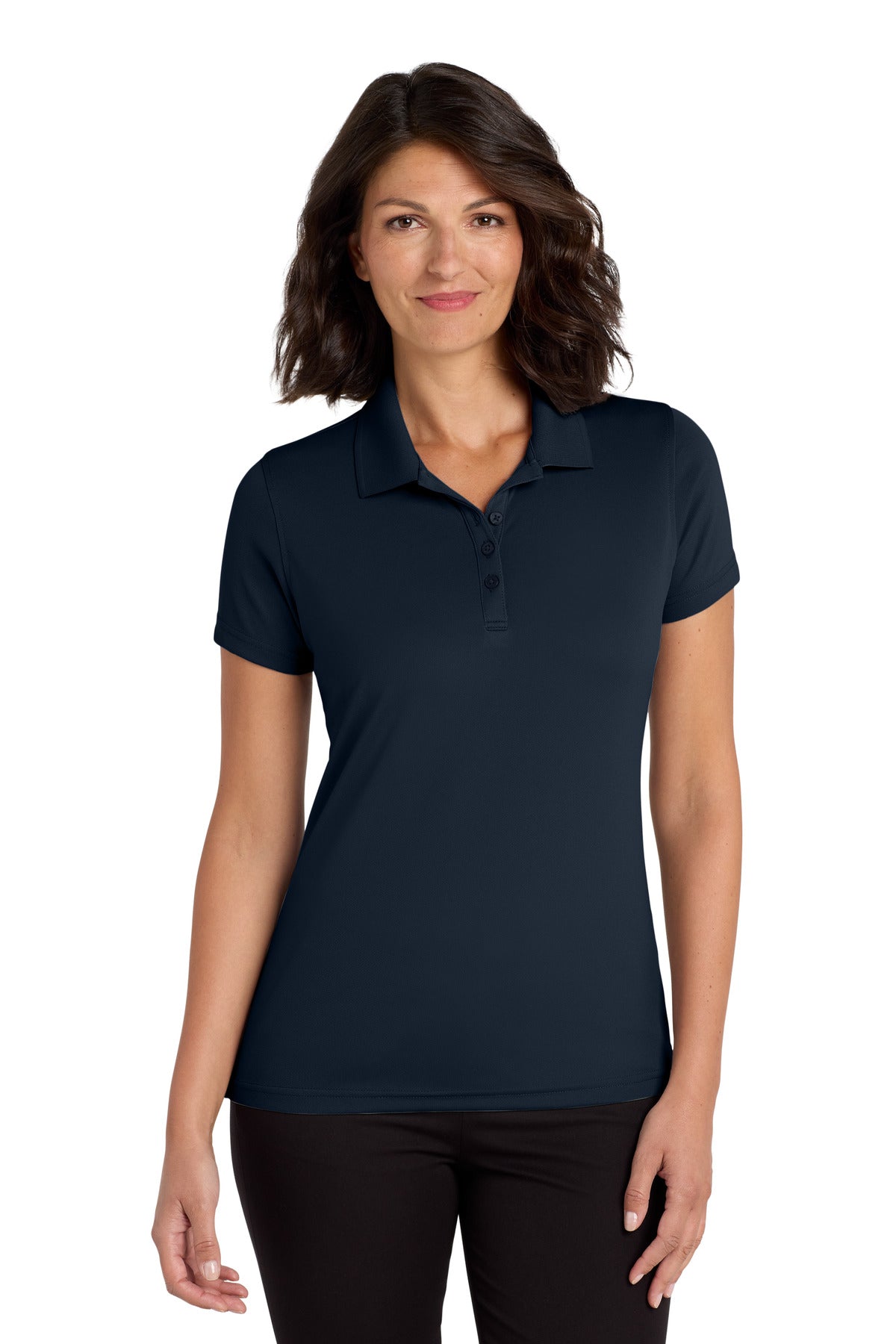 Front View of River Blue Nvy Port Authority Women's Dry Zone UV Micro-Mesh Polo. LK110