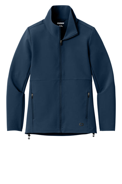 Front View of RiverBlNv OGIO Women's Kinetic Soft Shell LOG740