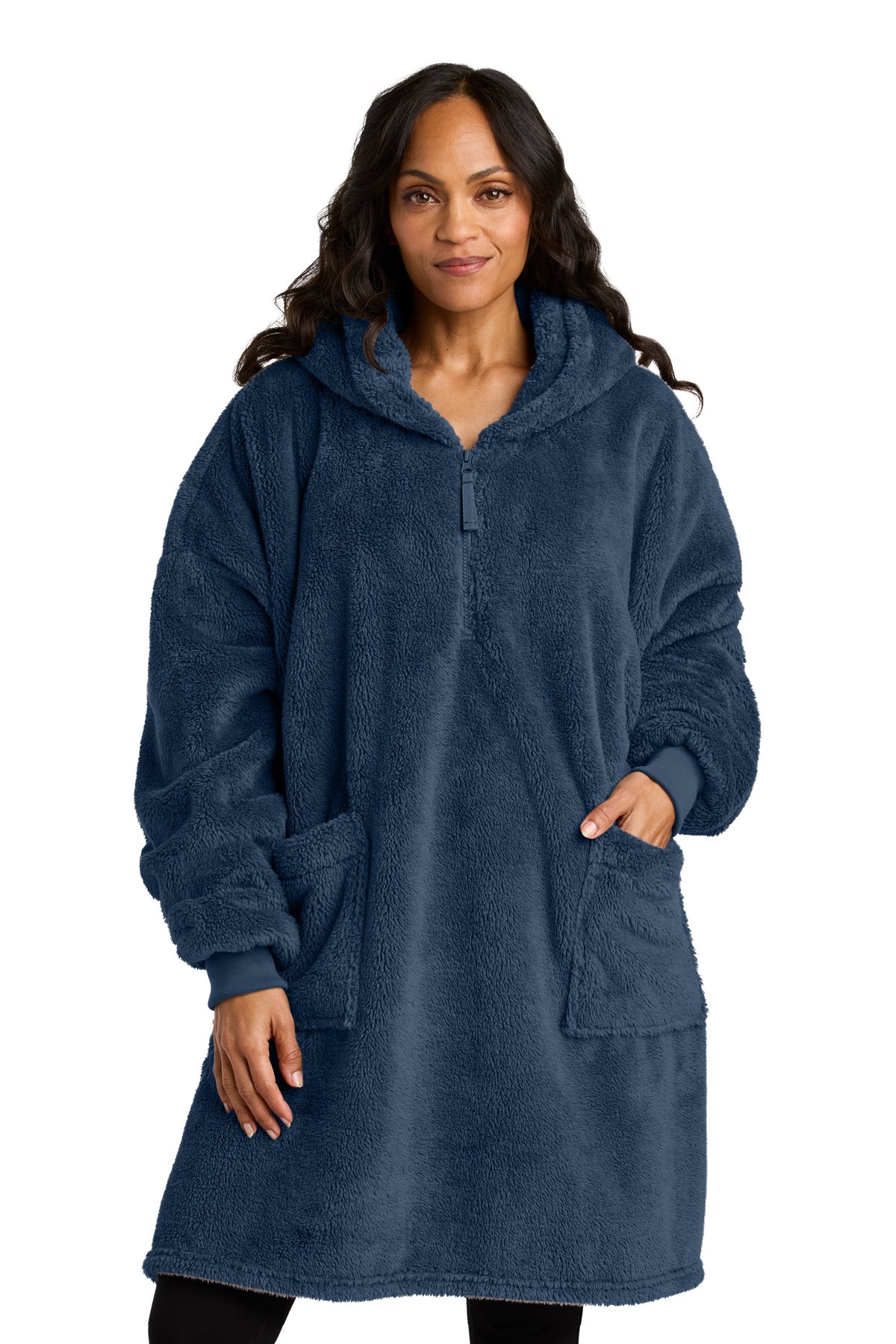 Front View of RiverBlNv Port Authority Plush Poncho BP42
