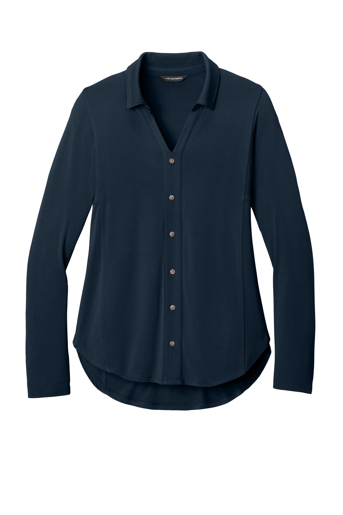 Front View of RiverBlNv Port Authority Women's Luxe Knit Button Tunic LK5602