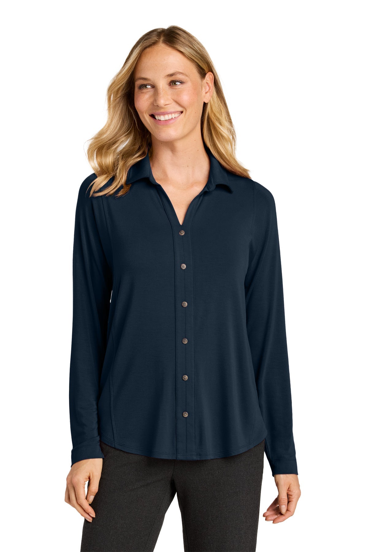 Front View of RiverBlNv Port Authority Women's Luxe Knit Button Tunic LK5602