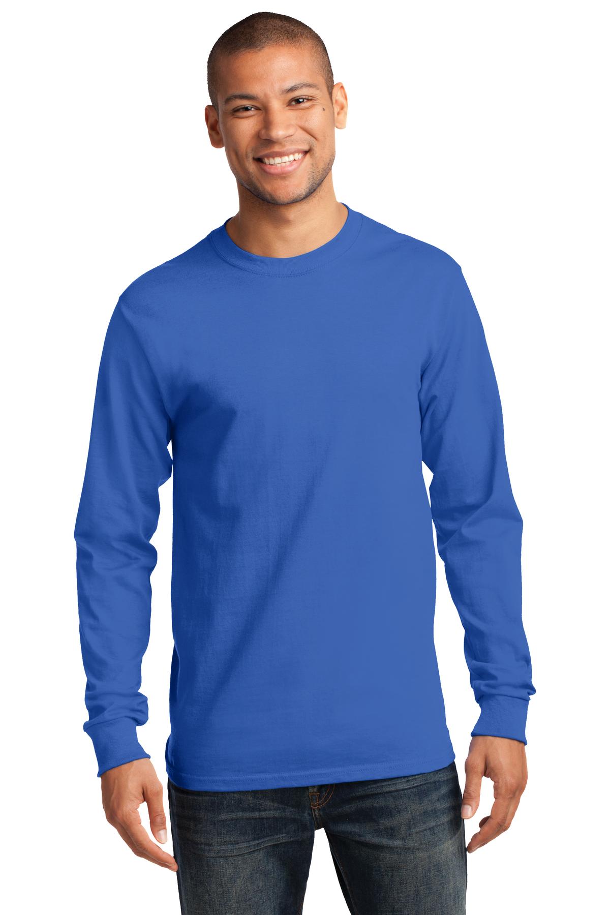 Front View of Royal Blue Port & Co Long Sleeve Essential Tee. PC61LS