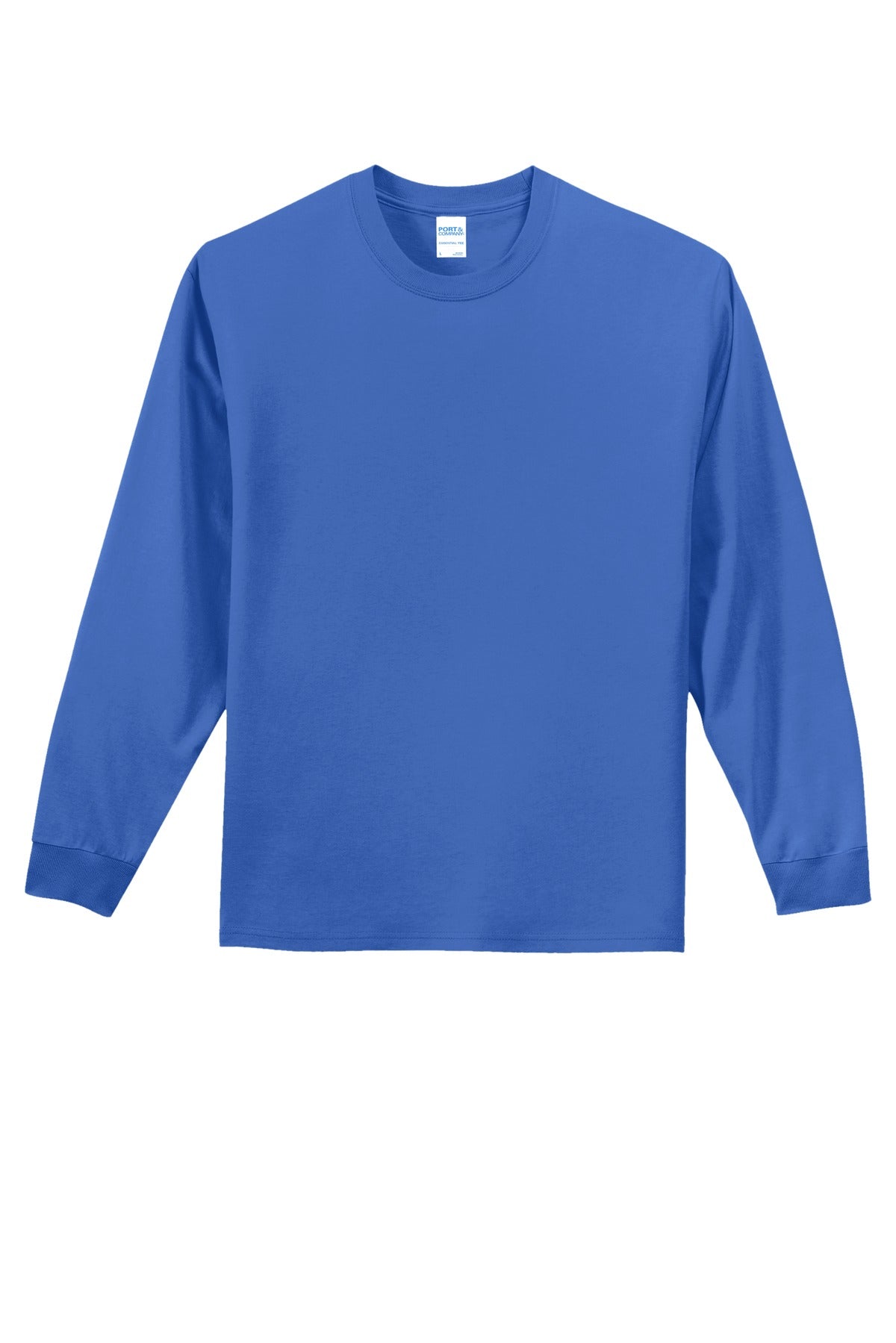 Front View of Royal Blue Port & Co Long Sleeve Essential Tee. PC61LS